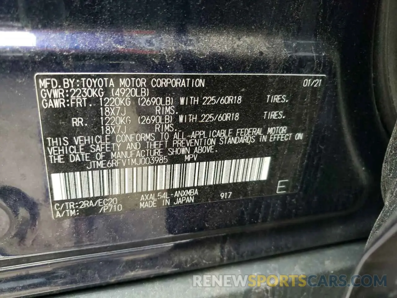 10 Фотография поврежденного автомобиля JTME6RFV1MJ003985 TOYOTA RAV4 2021