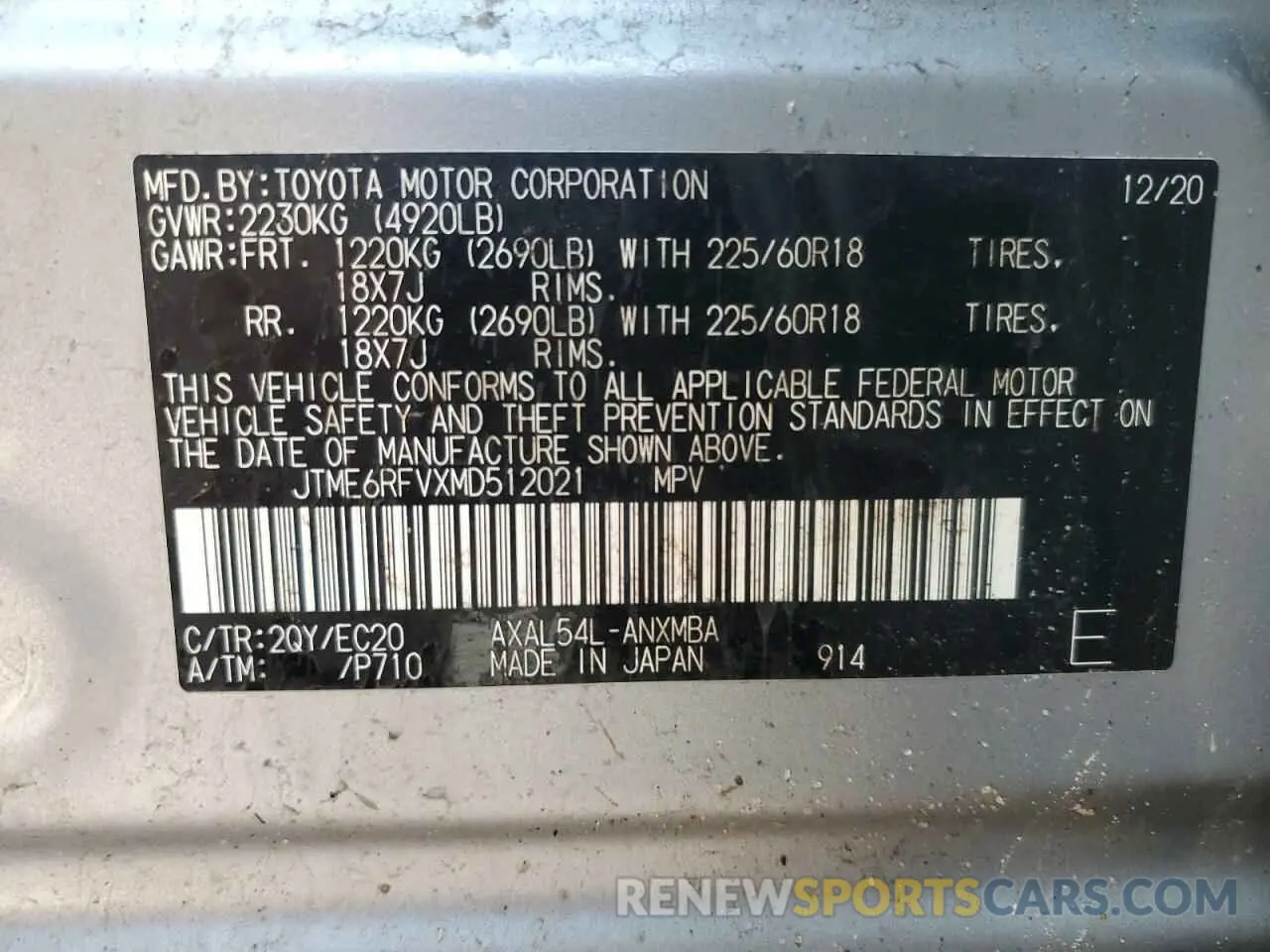 13 Фотография поврежденного автомобиля JTME6RFVXMD512021 TOYOTA RAV4 2021