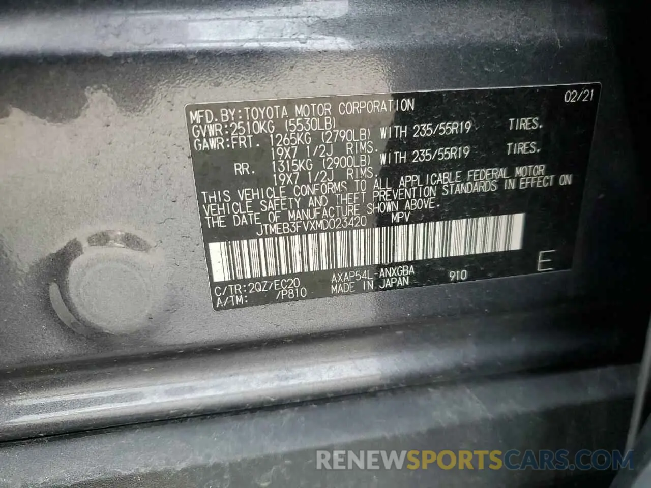 13 Photograph of a damaged car JTMEB3FVXMD023420 TOYOTA RAV4 2021