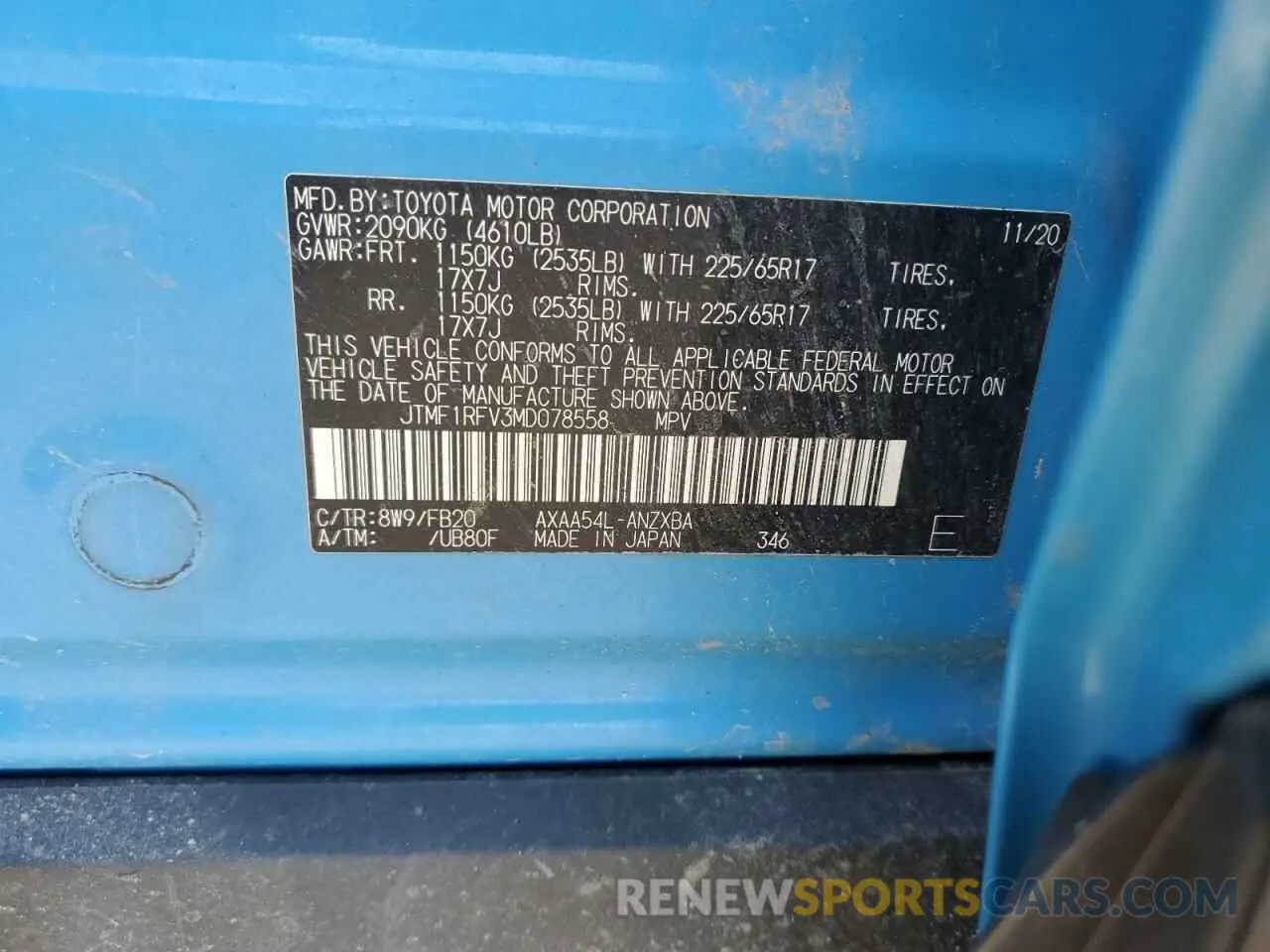 13 Фотография поврежденного автомобиля JTMF1RFV3MD078558 TOYOTA RAV4 2021