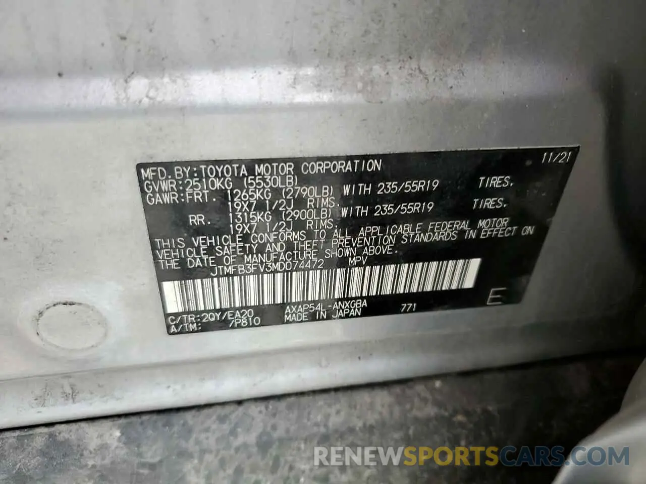 13 Photograph of a damaged car JTMFB3FV3MD074472 TOYOTA RAV4 2021