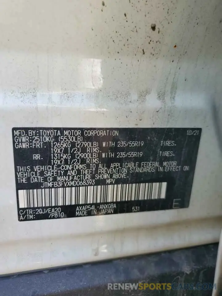 13 Фотография поврежденного автомобиля JTMFB3FVXMD068393 TOYOTA RAV4 2021