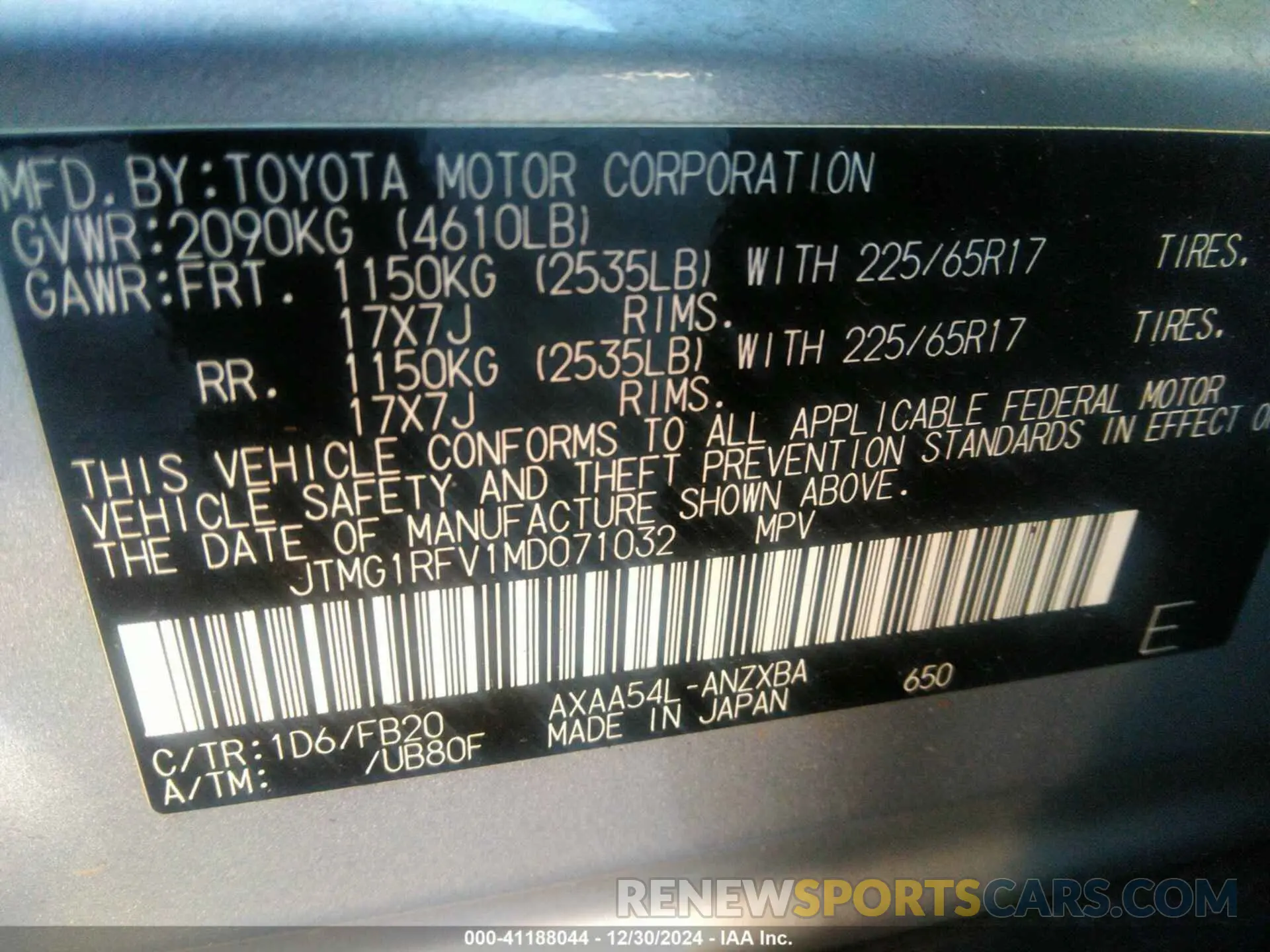 9 Фотография поврежденного автомобиля JTMG1RFV1MD071032 TOYOTA RAV4 2021
