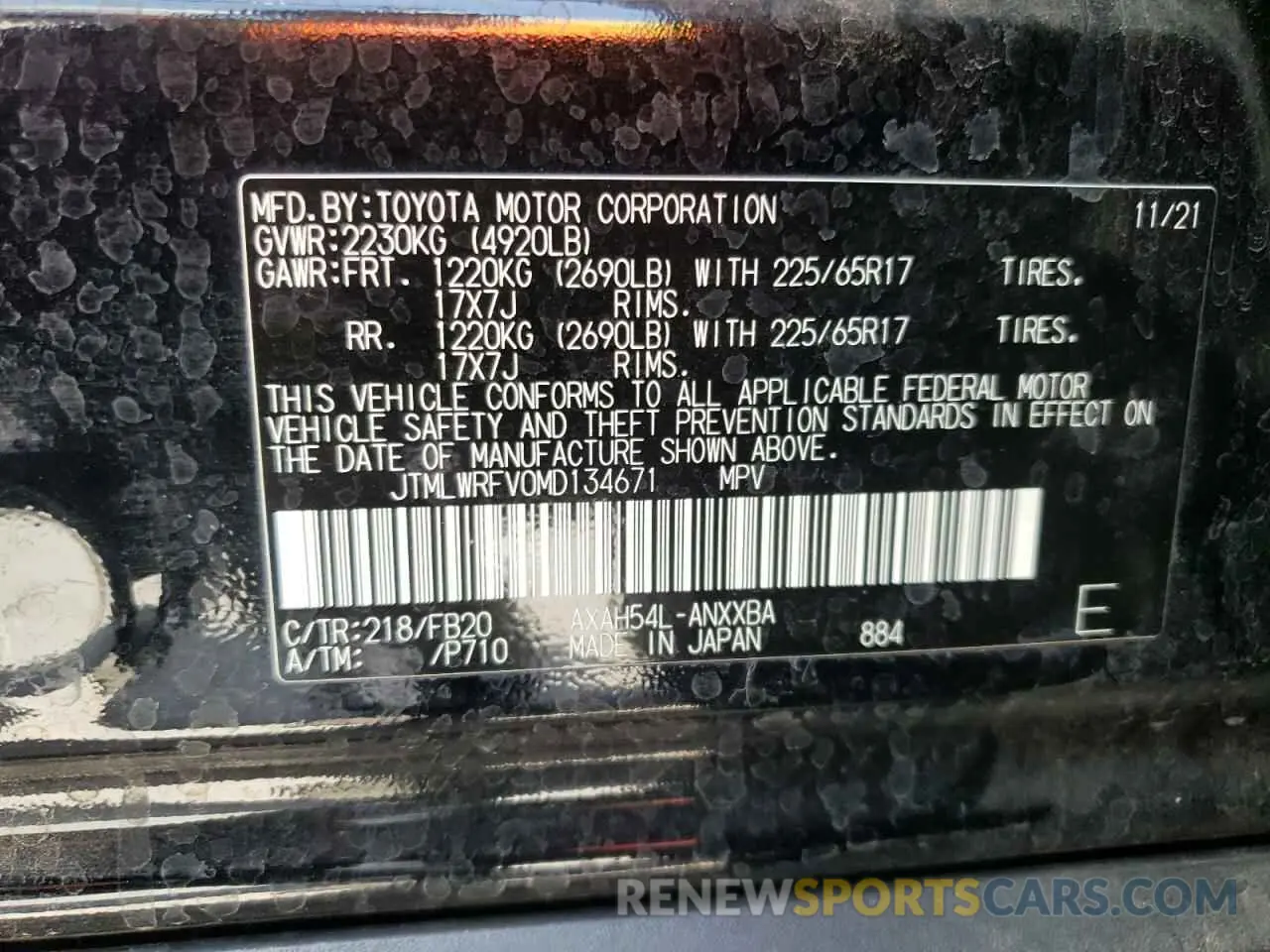 10 Фотография поврежденного автомобиля JTMLWRFV0MD134671 TOYOTA RAV4 2021