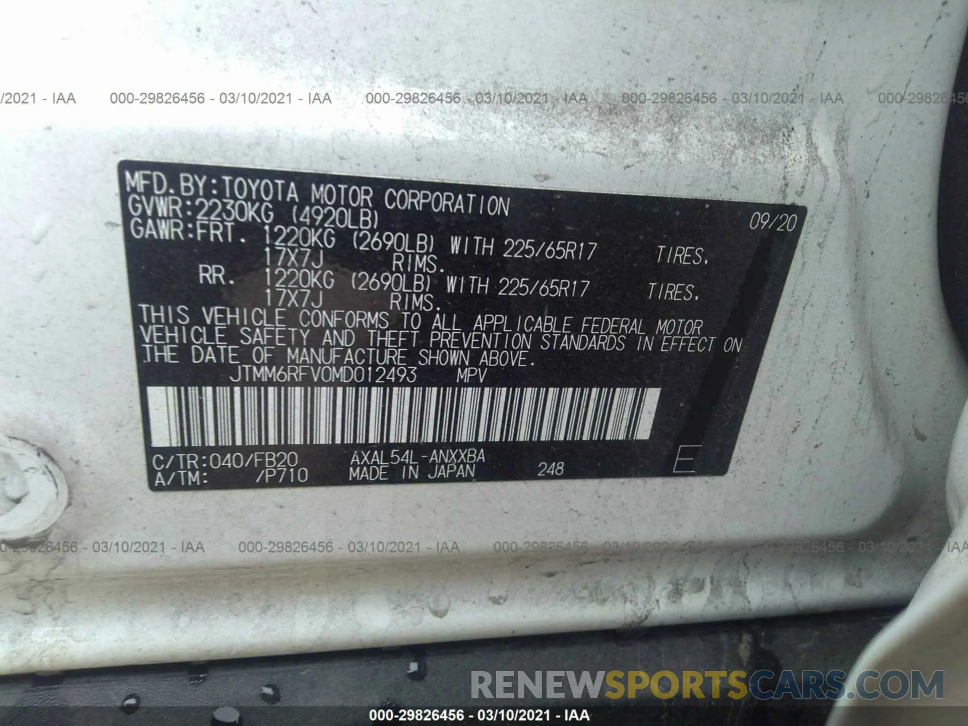 9 Photograph of a damaged car JTMM6RFV0MD012493 TOYOTA RAV4 2021