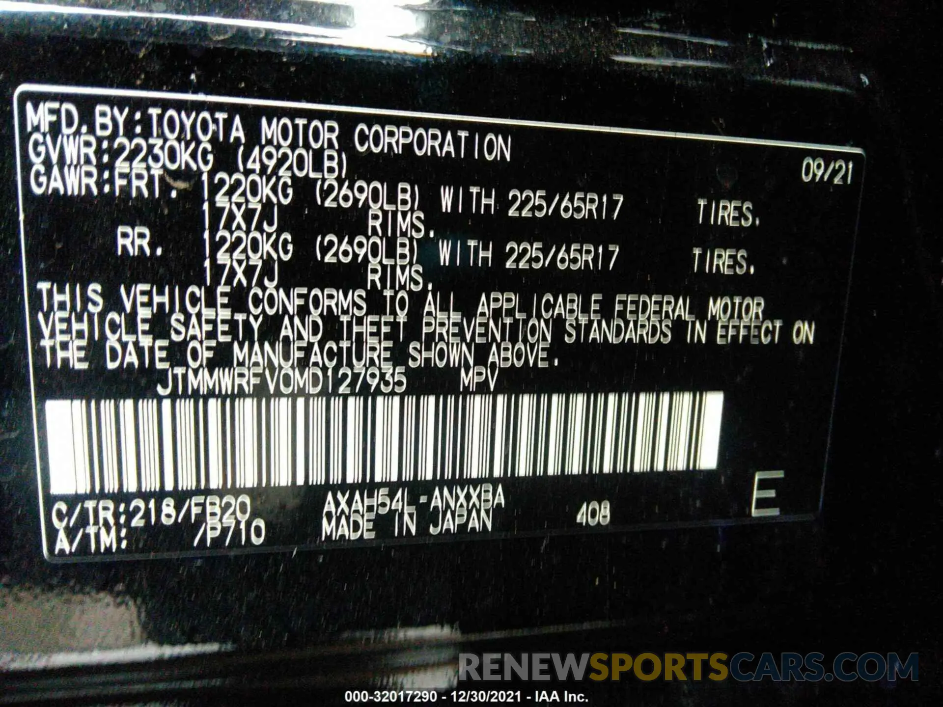 9 Photograph of a damaged car JTMMWRFV0MD127935 TOYOTA RAV4 2021