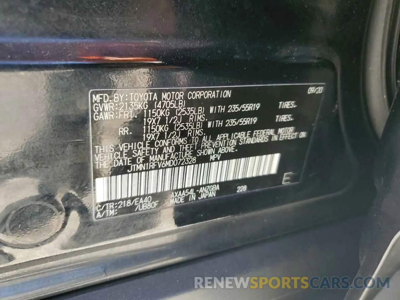 13 Фотография поврежденного автомобиля JTMN1RFV6MD072328 TOYOTA RAV4 2021