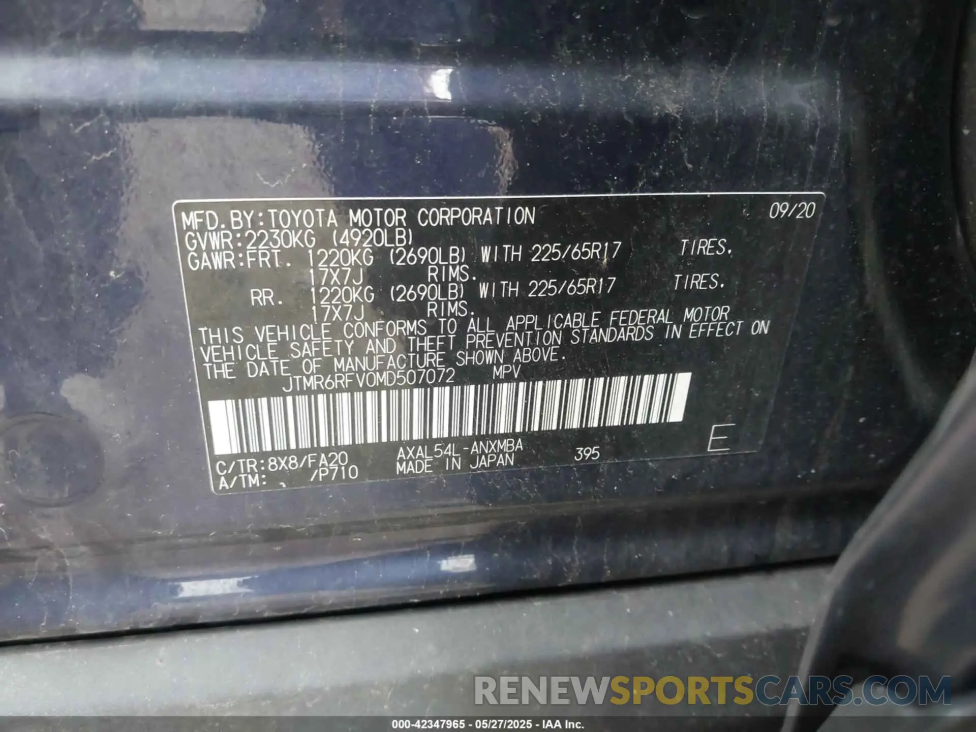 9 Photograph of a damaged car JTMR6RFV0MD507072 TOYOTA RAV4 2021