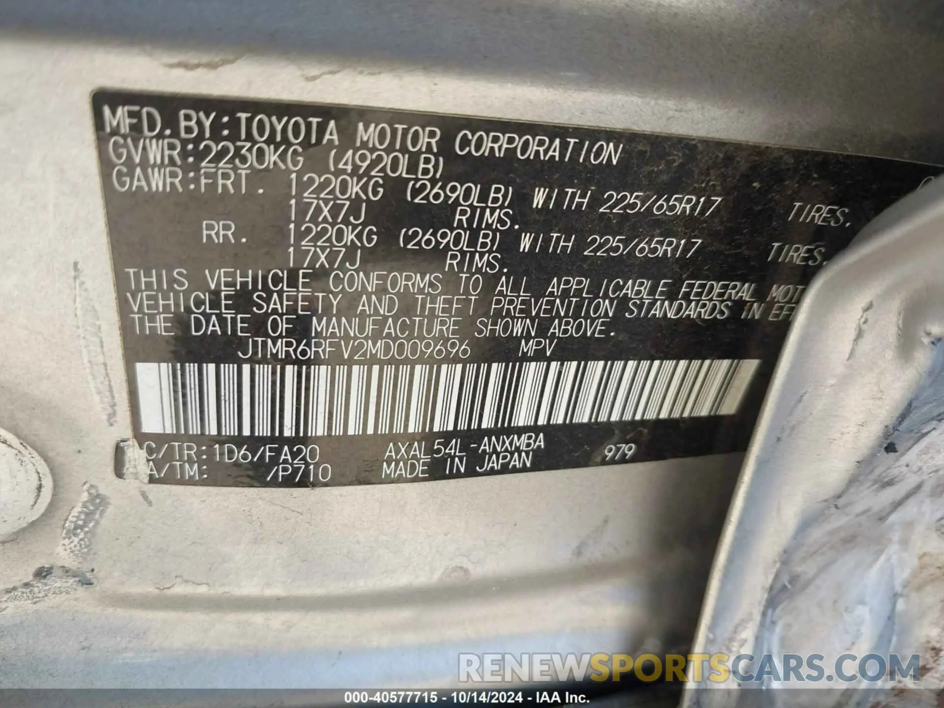 9 Фотография поврежденного автомобиля JTMR6RFV2MD009696 TOYOTA RAV4 2021