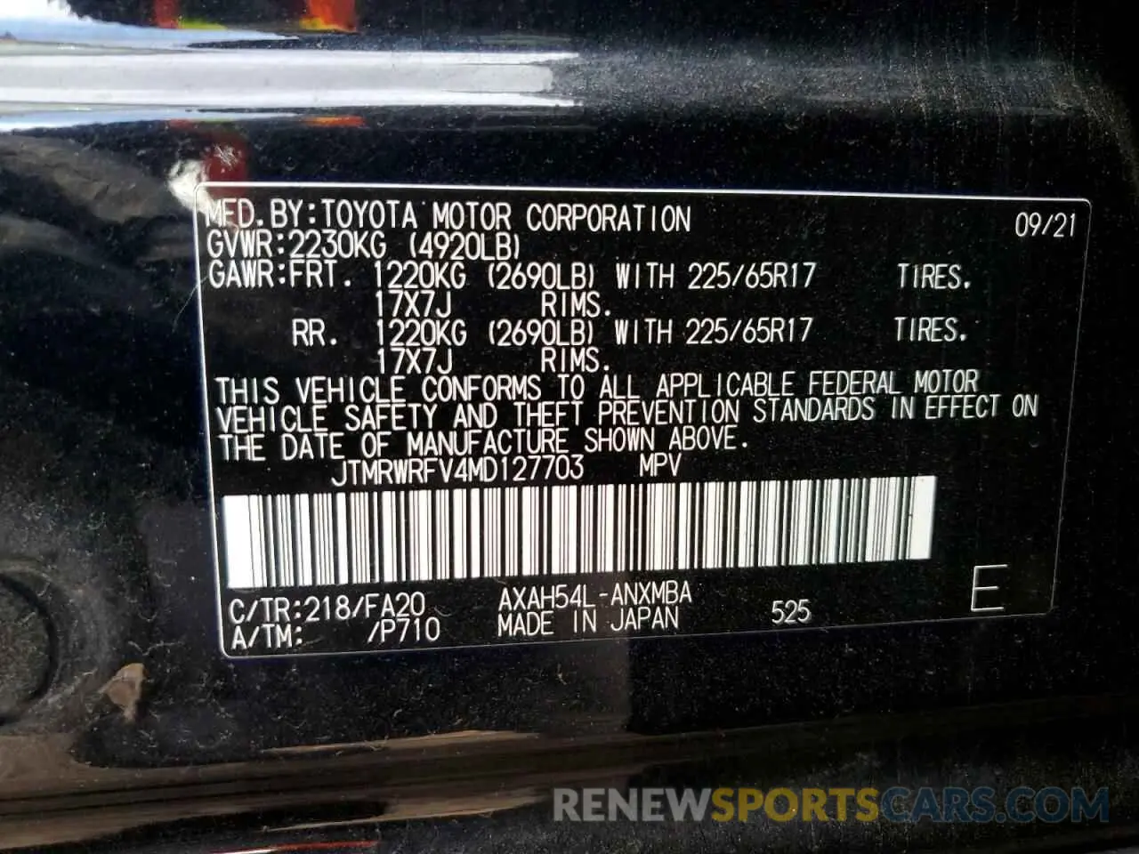 13 Photograph of a damaged car JTMRWRFV4MD127703 TOYOTA RAV4 2021