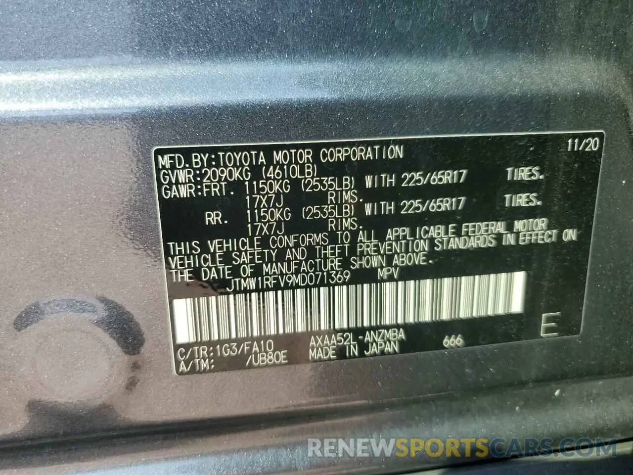14 Photograph of a damaged car JTMW1RFV9MD071369 TOYOTA RAV4 2021