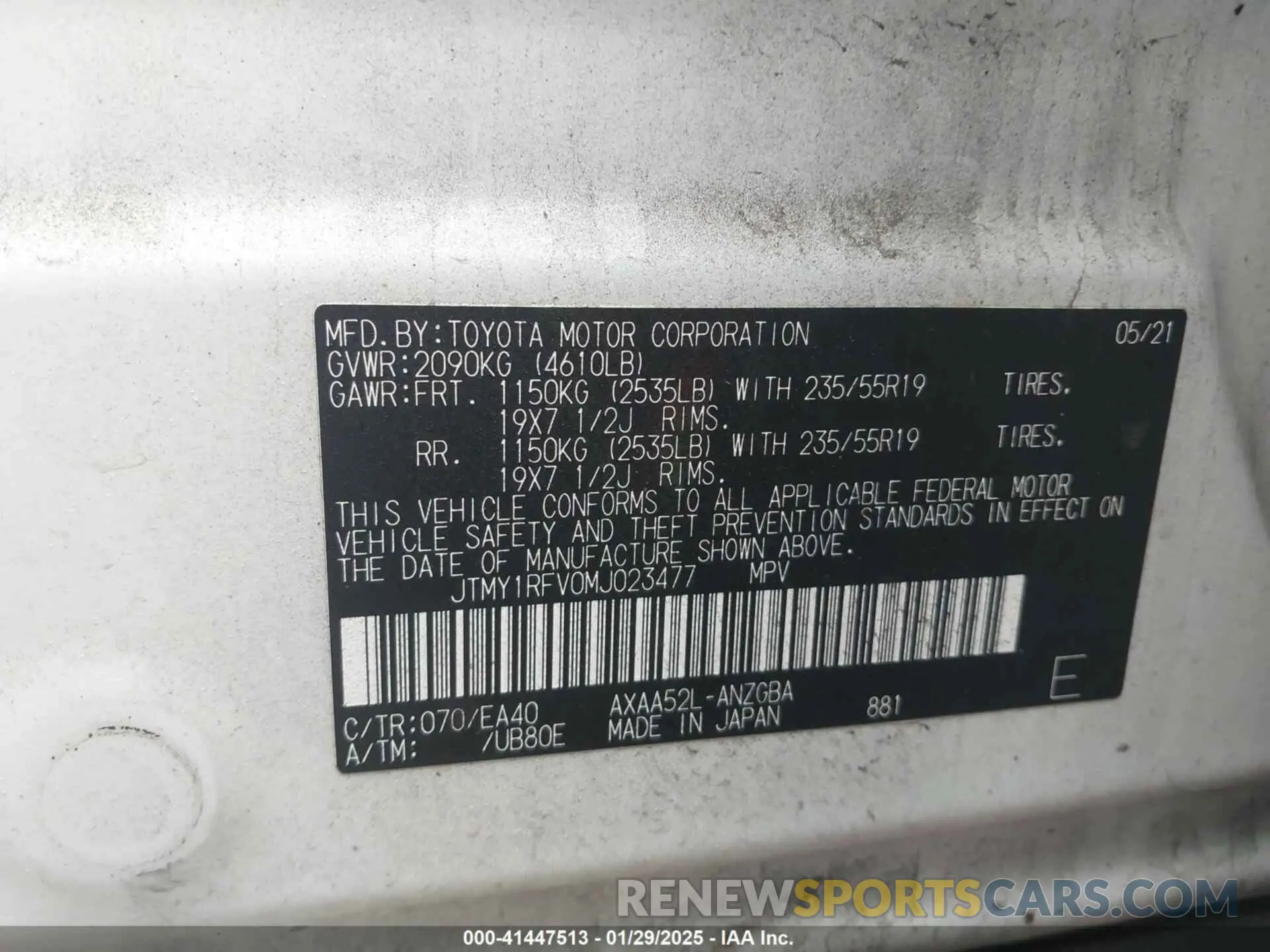 9 Фотография поврежденного автомобиля JTMY1RFV0MJ023477 TOYOTA RAV4 2021