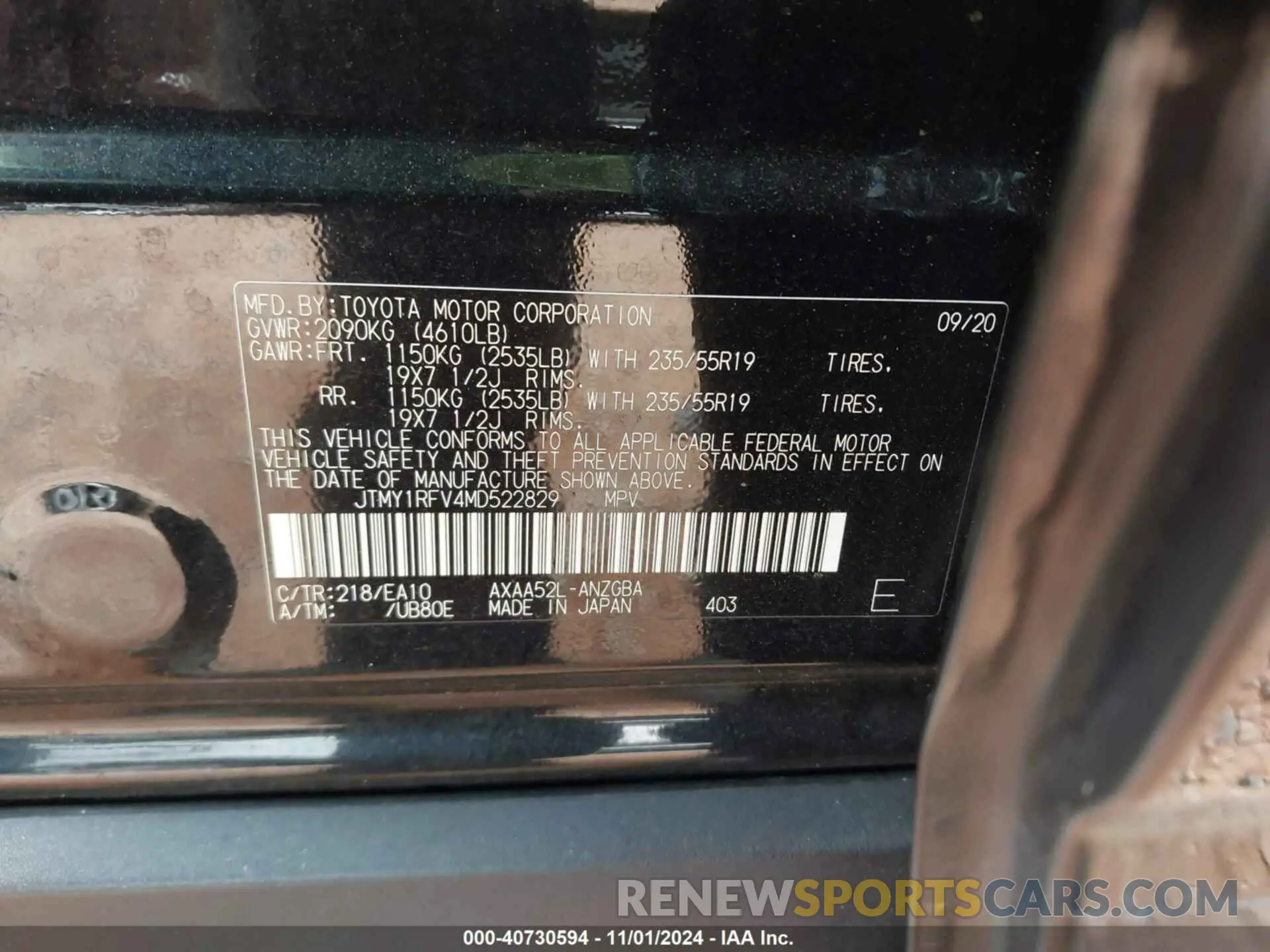 9 Фотография поврежденного автомобиля JTMY1RFV4MD522829 TOYOTA RAV4 2021