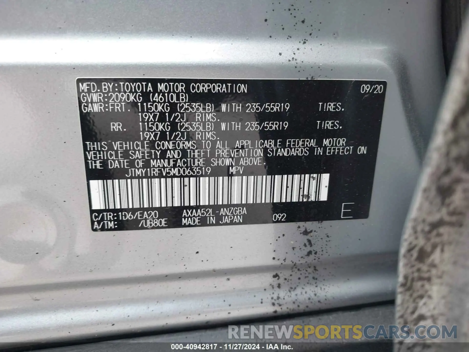 9 Фотография поврежденного автомобиля JTMY1RFV5MD063519 TOYOTA RAV4 2021