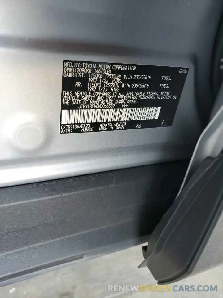 12 Фотография поврежденного автомобиля JTMY1RFV8MD066589 TOYOTA RAV4 2021