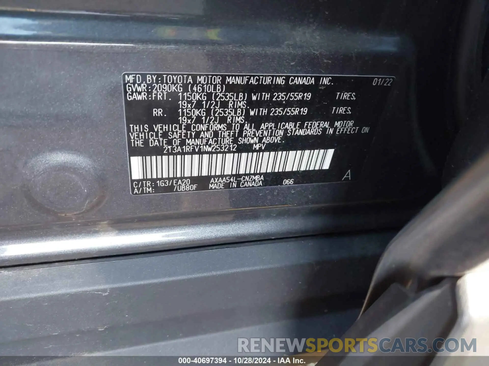 9 Фотография поврежденного автомобиля 2T3A1RFV1NW253212 TOYOTA RAV4 2022