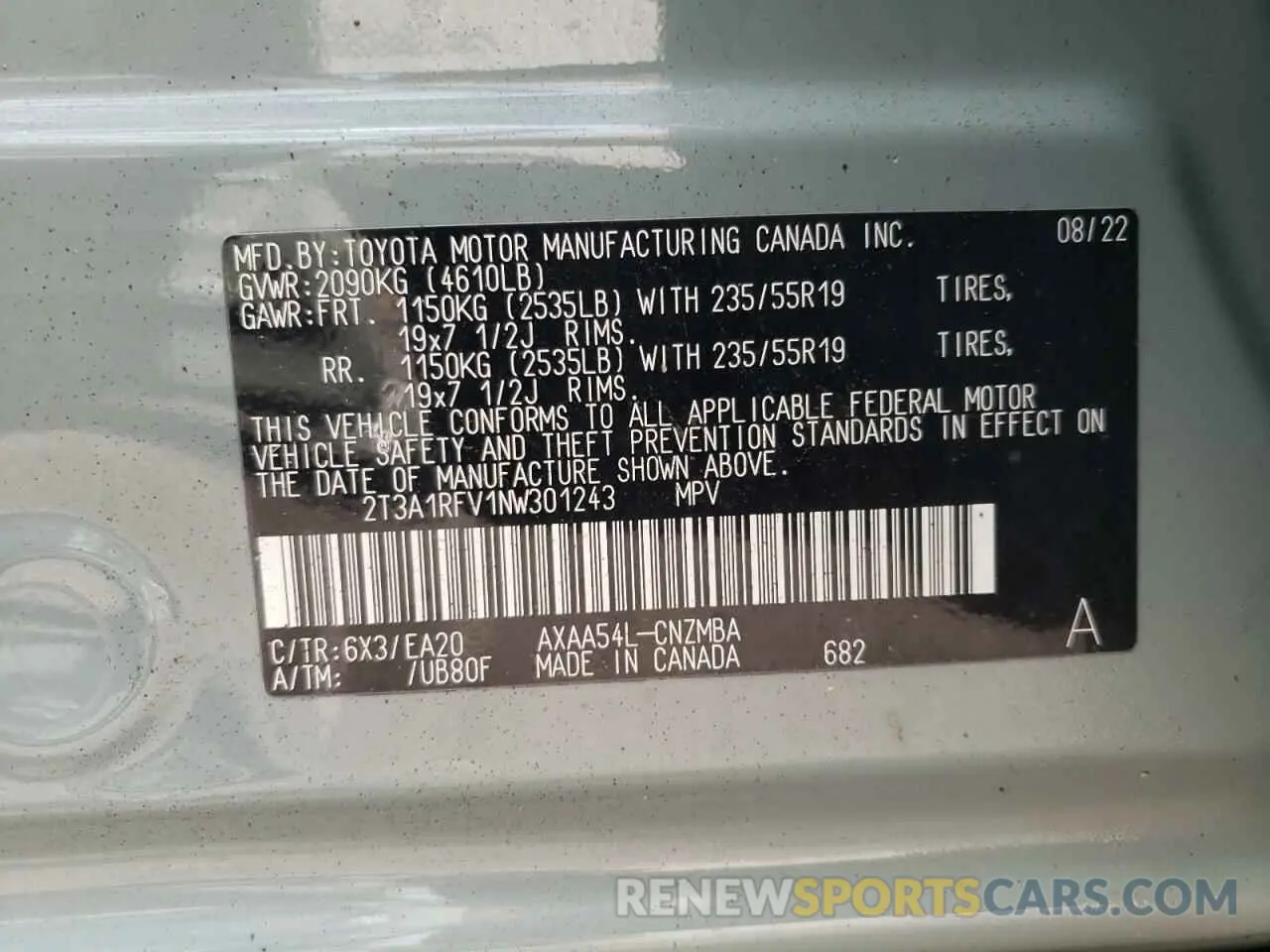 14 Photograph of a damaged car 2T3A1RFV1NW301243 TOYOTA RAV4 2022