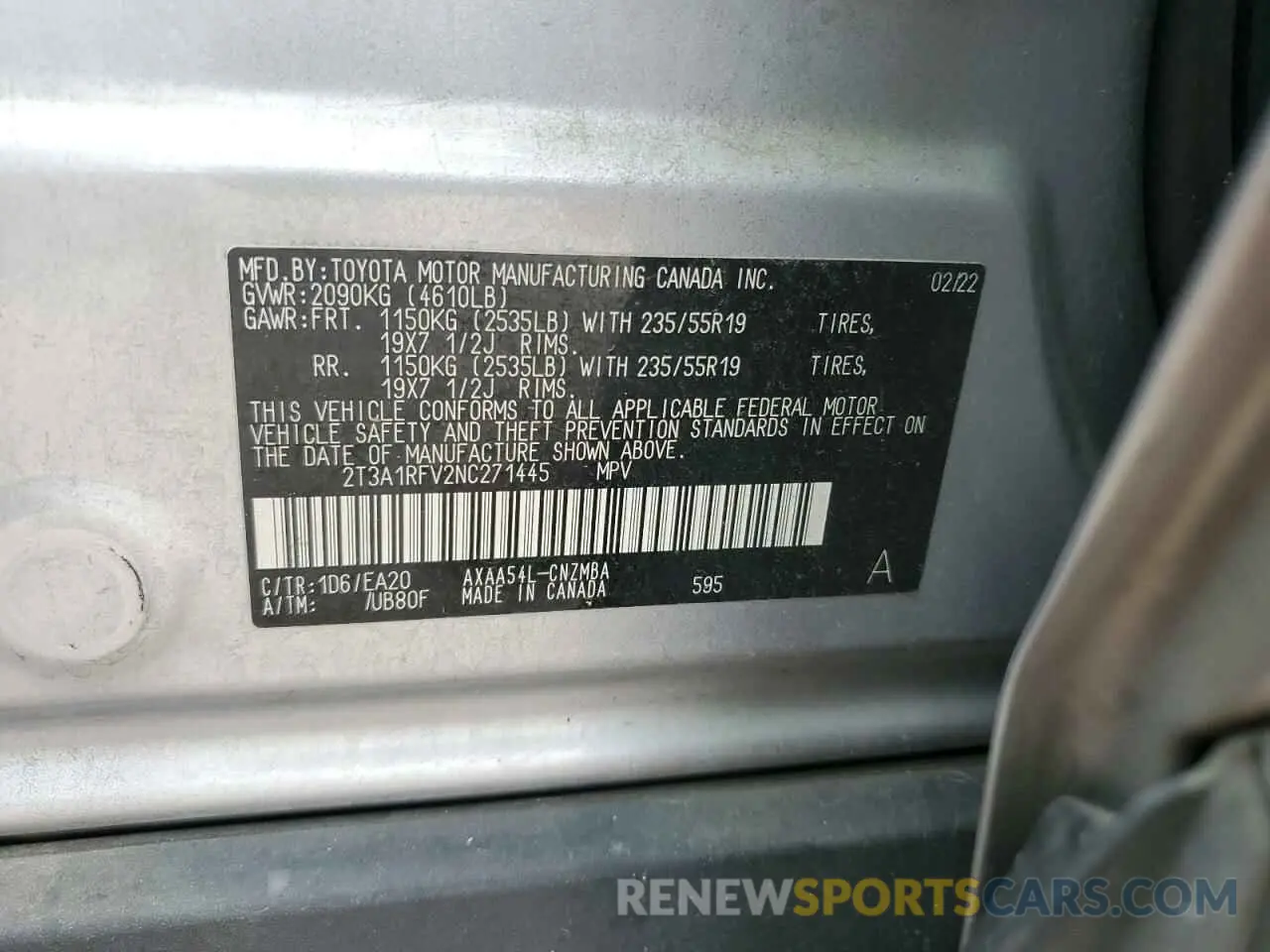 14 Фотография поврежденного автомобиля 2T3A1RFV2NC271445 TOYOTA RAV4 2022