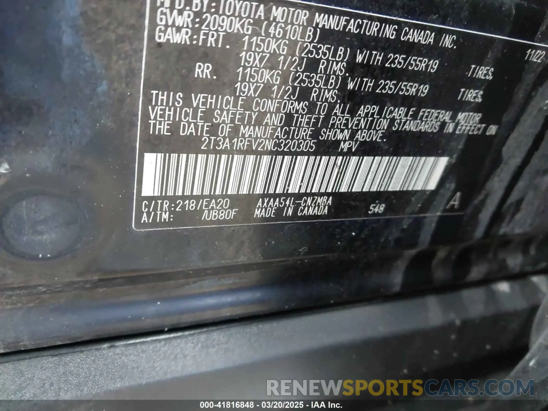 9 Фотография поврежденного автомобиля 2T3A1RFV2NC320305 TOYOTA RAV4 2022