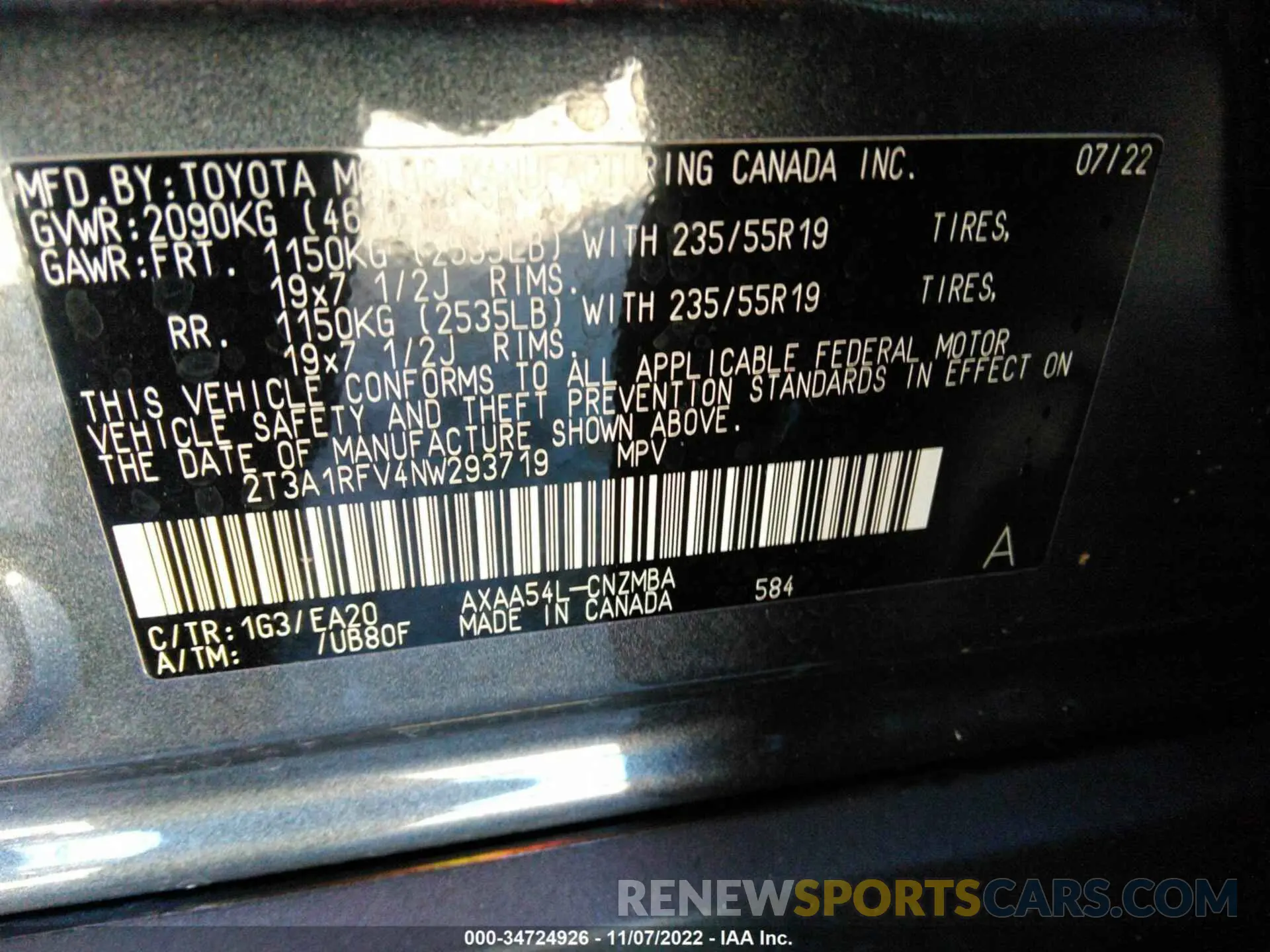 9 Photograph of a damaged car 2T3A1RFV4NW293719 TOYOTA RAV4 2022