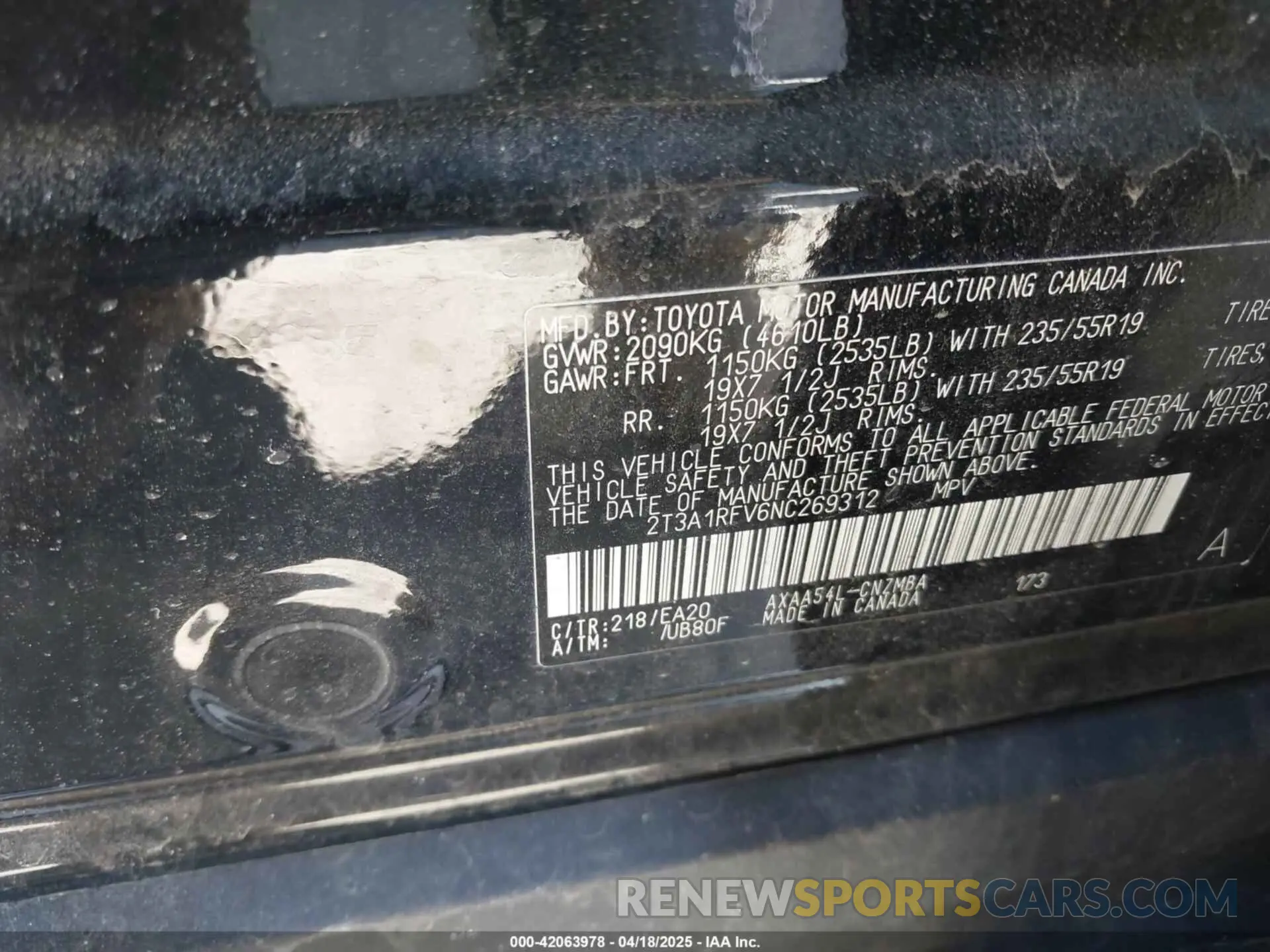 9 Фотография поврежденного автомобиля 2T3A1RFV6NC269312 TOYOTA RAV4 2022