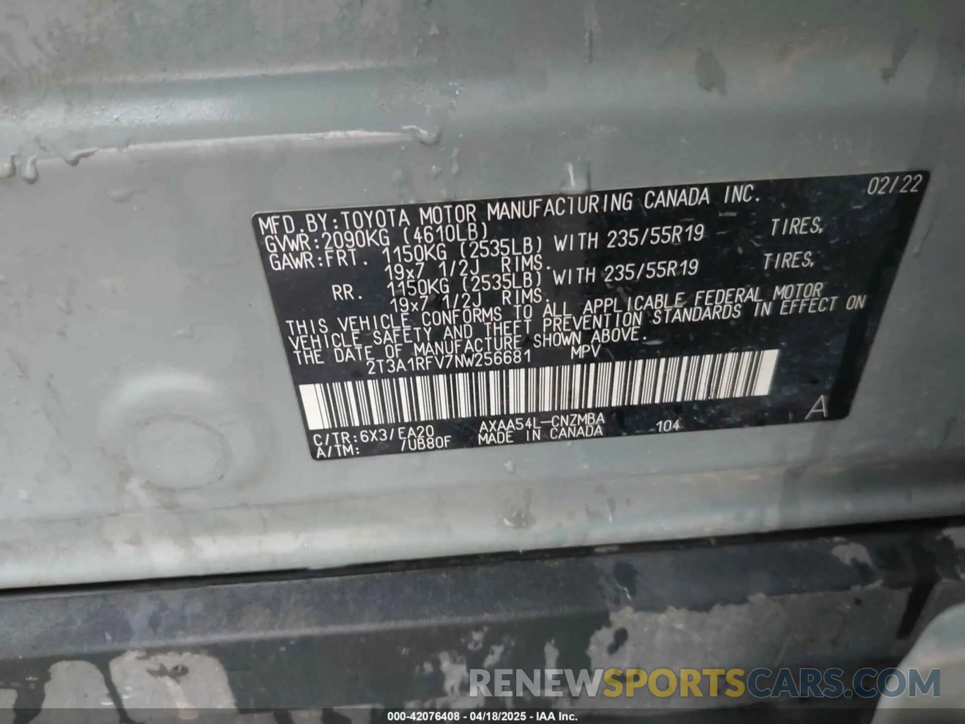 9 Фотография поврежденного автомобиля 2T3A1RFV7NW256681 TOYOTA RAV4 2022