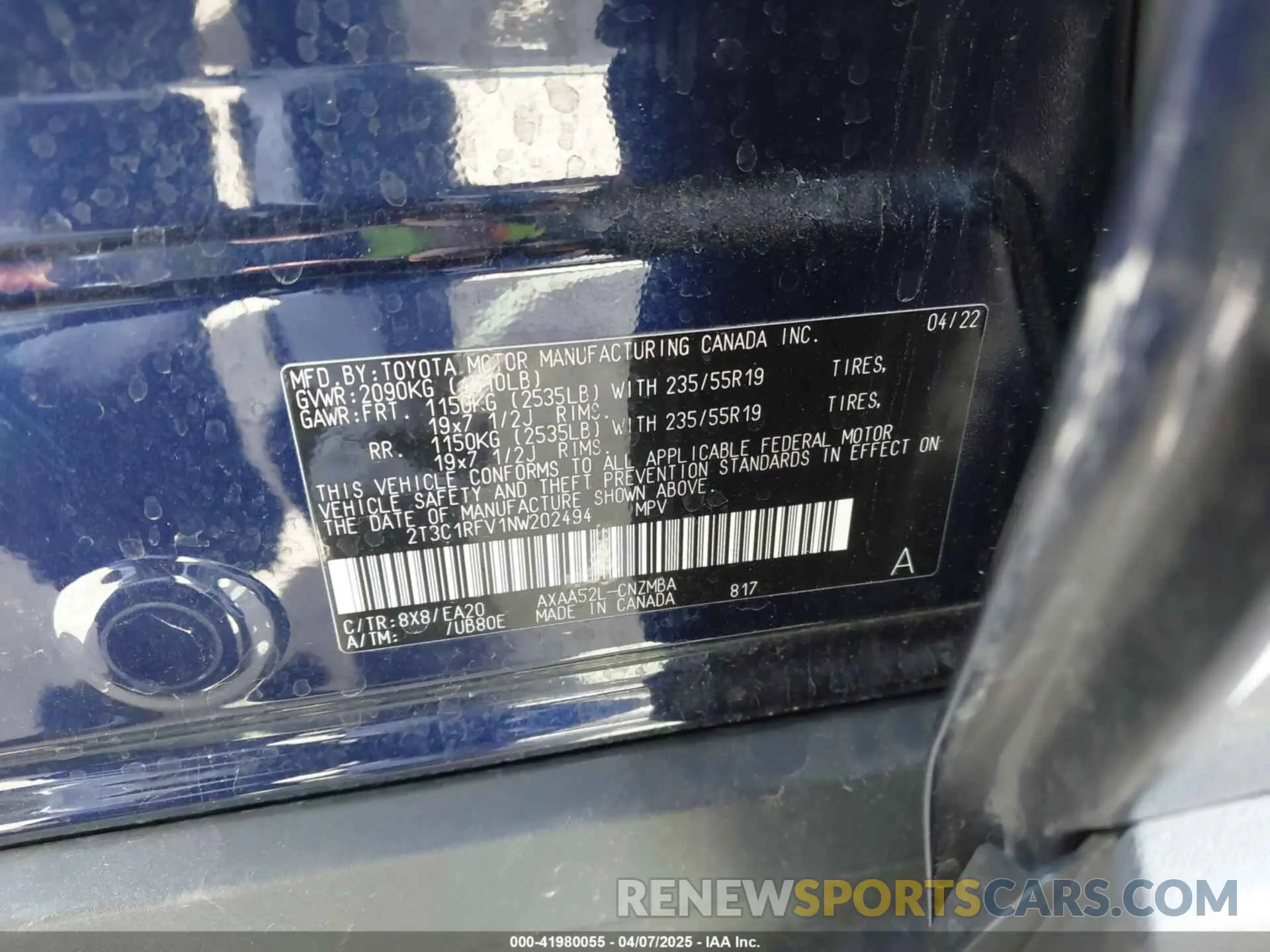 9 Фотография поврежденного автомобиля 2T3C1RFV1NW202494 TOYOTA RAV4 2022