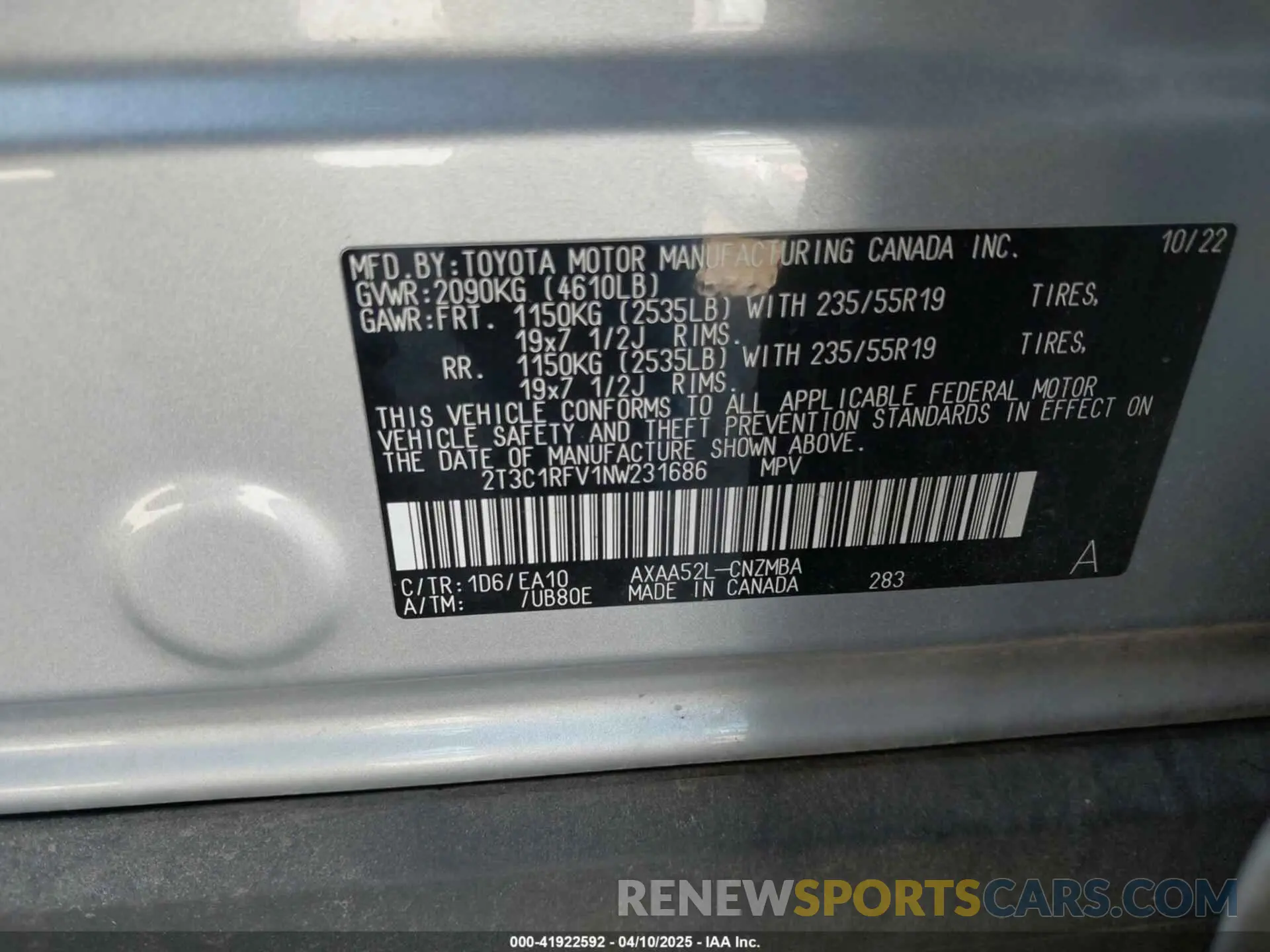 9 Photograph of a damaged car 2T3C1RFV1NW231686 TOYOTA RAV4 2022