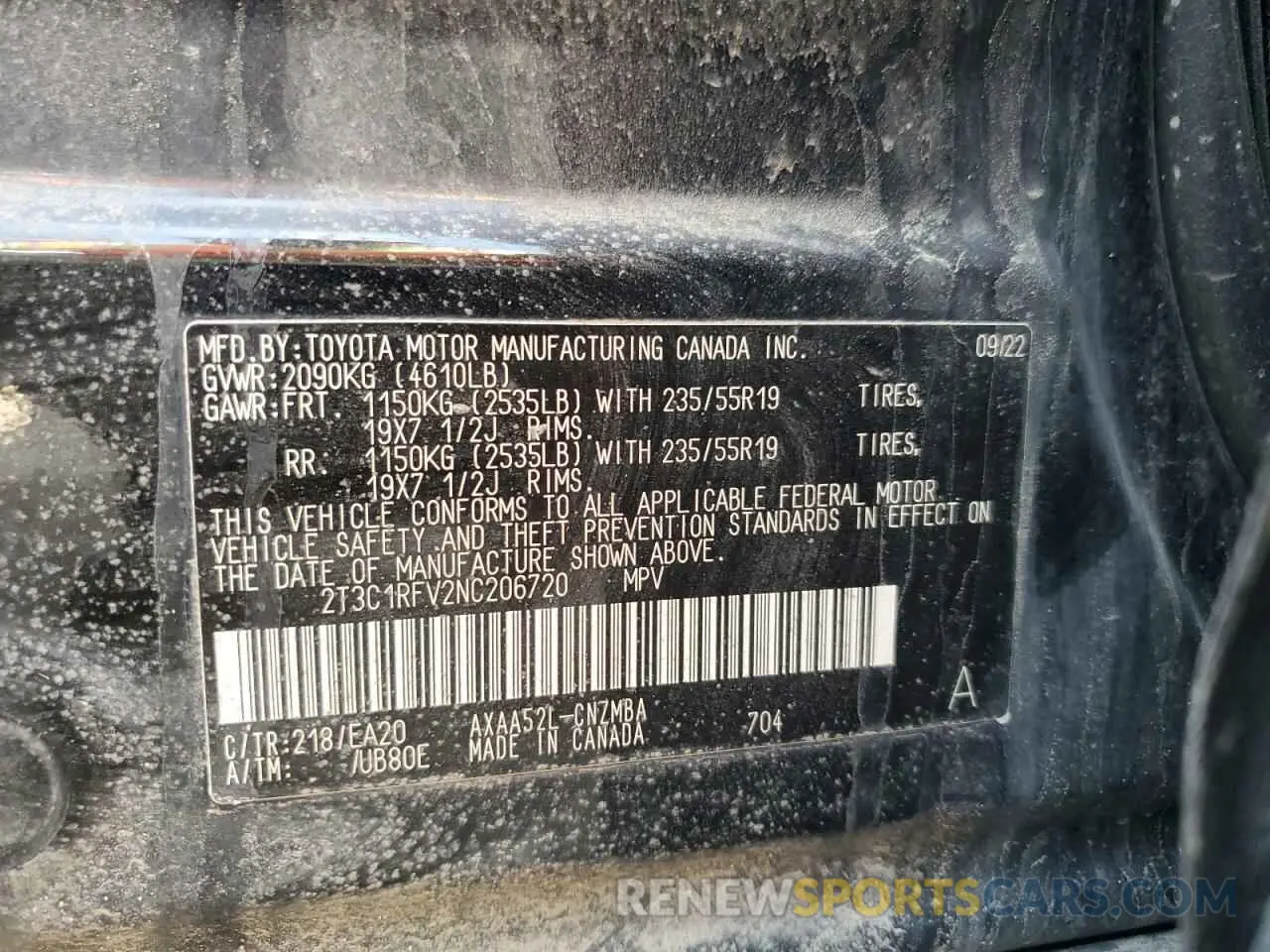 13 Photograph of a damaged car 2T3C1RFV2NC206720 TOYOTA RAV4 2022