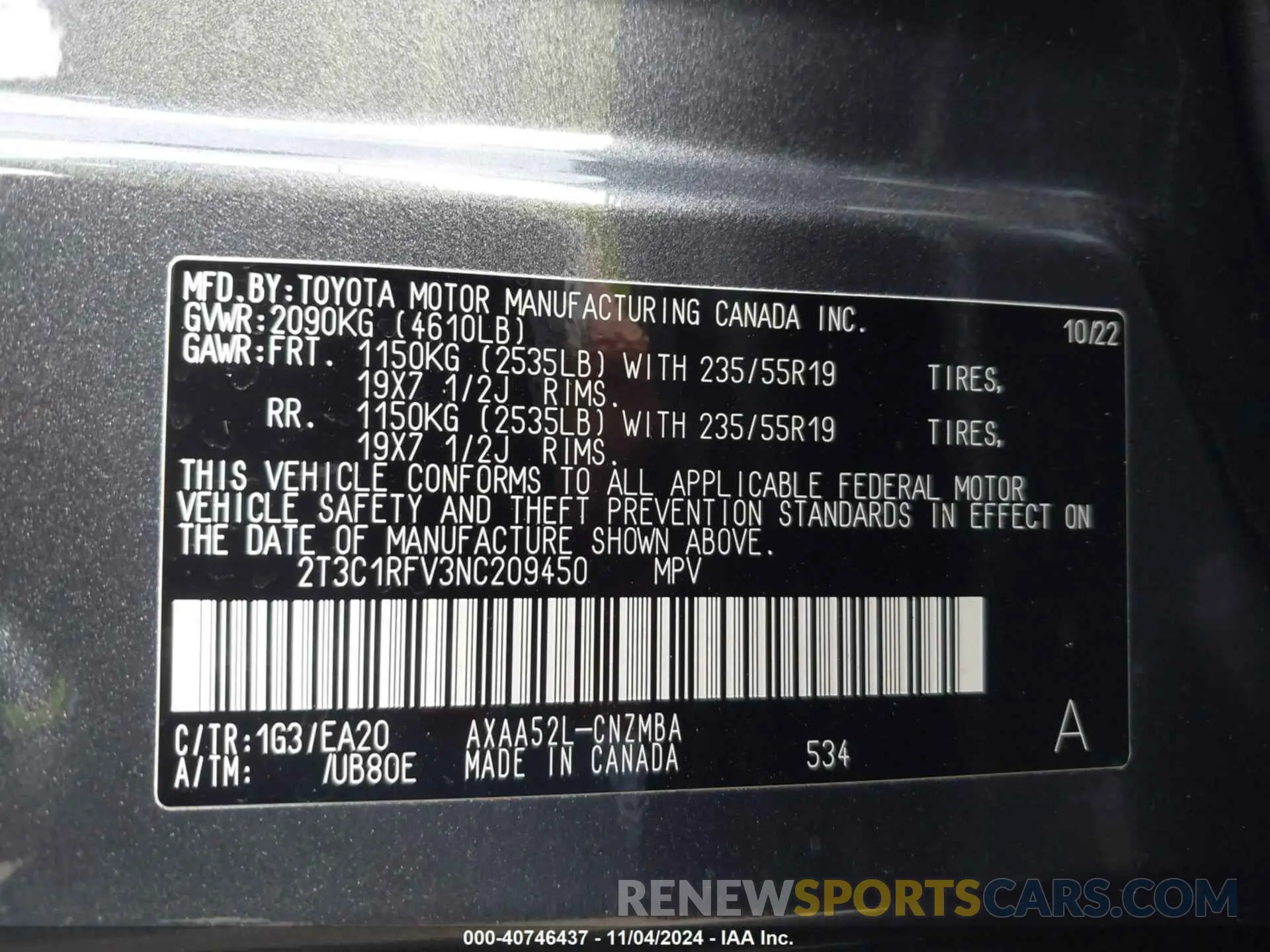 9 Photograph of a damaged car 2T3C1RFV3NC209450 TOYOTA RAV4 2022