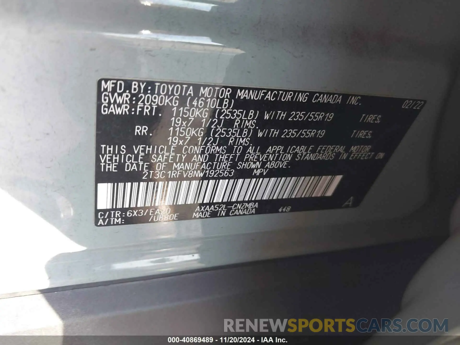 9 Photograph of a damaged car 2T3C1RFV8NW192563 TOYOTA RAV4 2022