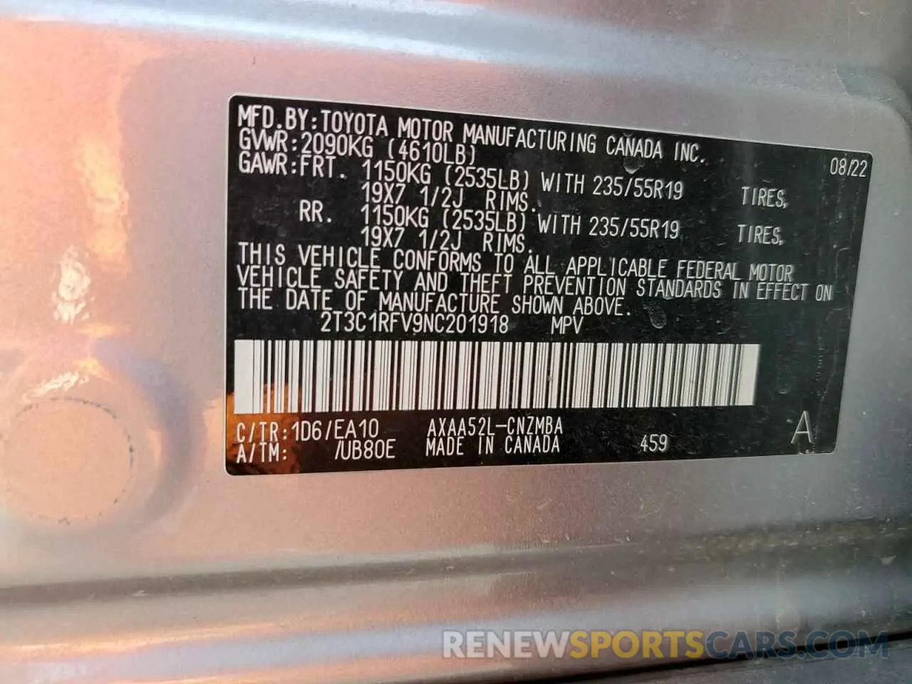 14 Photograph of a damaged car 2T3C1RFV9NC201918 TOYOTA RAV4 2022