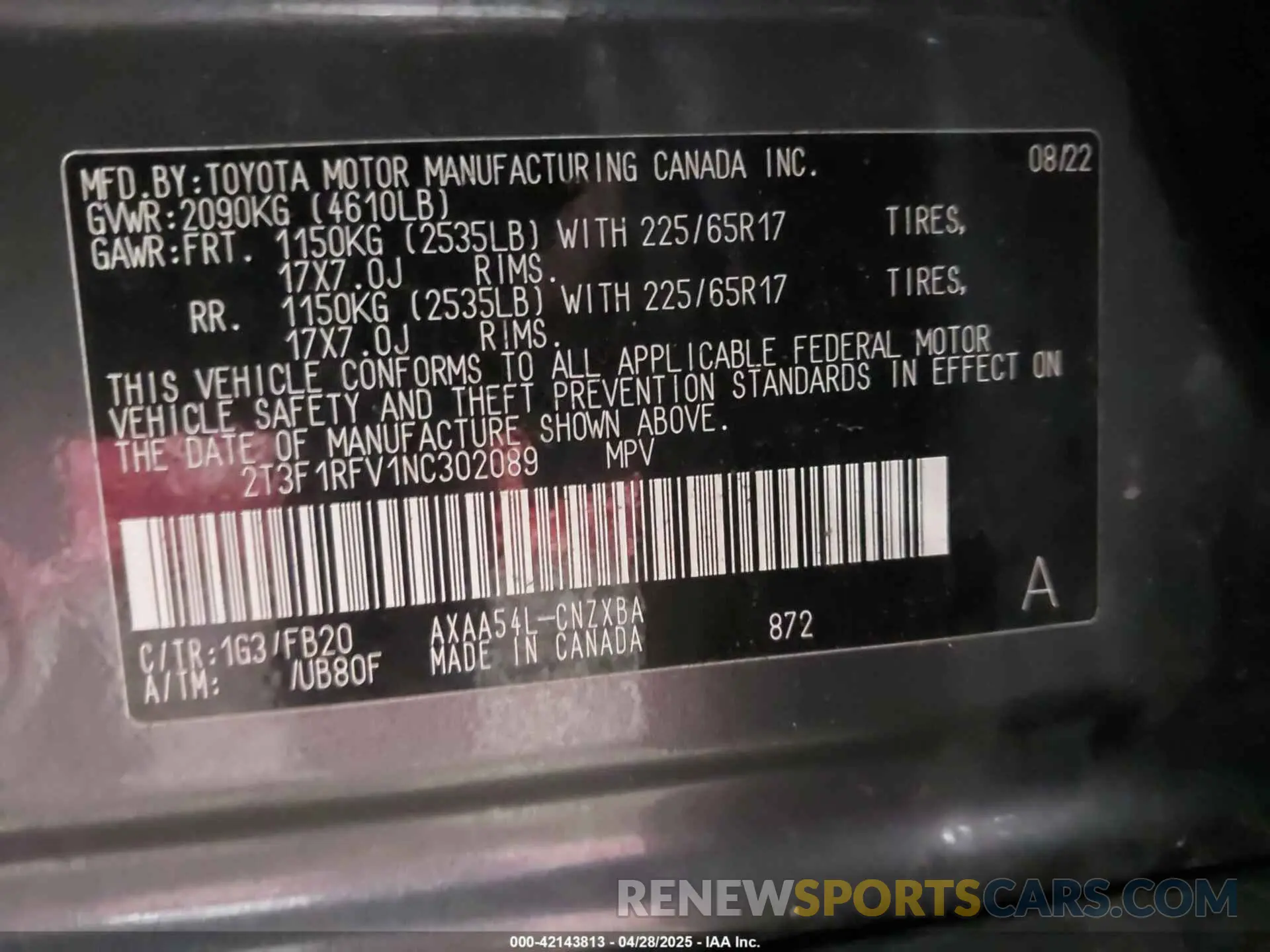 9 Фотография поврежденного автомобиля 2T3F1RFV1NC302089 TOYOTA RAV4 2022