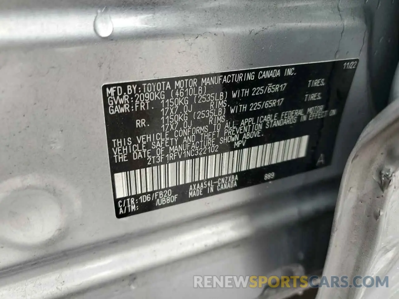 14 Фотография поврежденного автомобиля 2T3F1RFV1NC322102 TOYOTA RAV4 2022