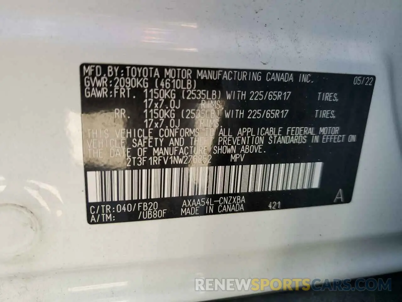13 Фотография поврежденного автомобиля 2T3F1RFV1NW276852 TOYOTA RAV4 2022