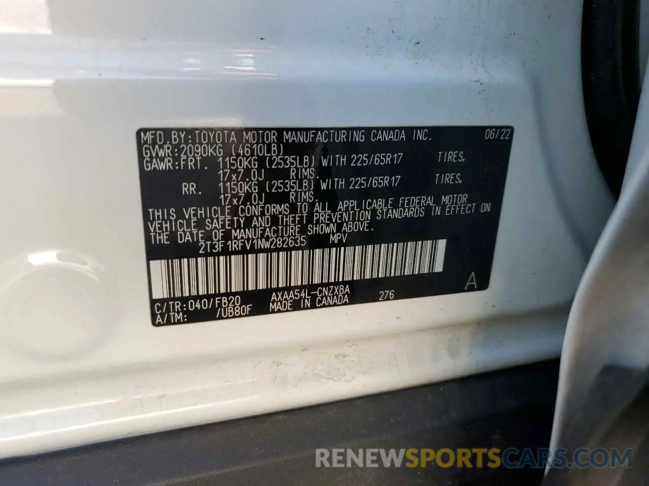 12 Photograph of a damaged car 2T3F1RFV1NW282635 TOYOTA RAV4 2022
