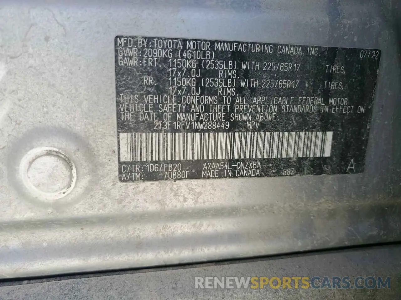 13 Photograph of a damaged car 2T3F1RFV1NW288449 TOYOTA RAV4 2022