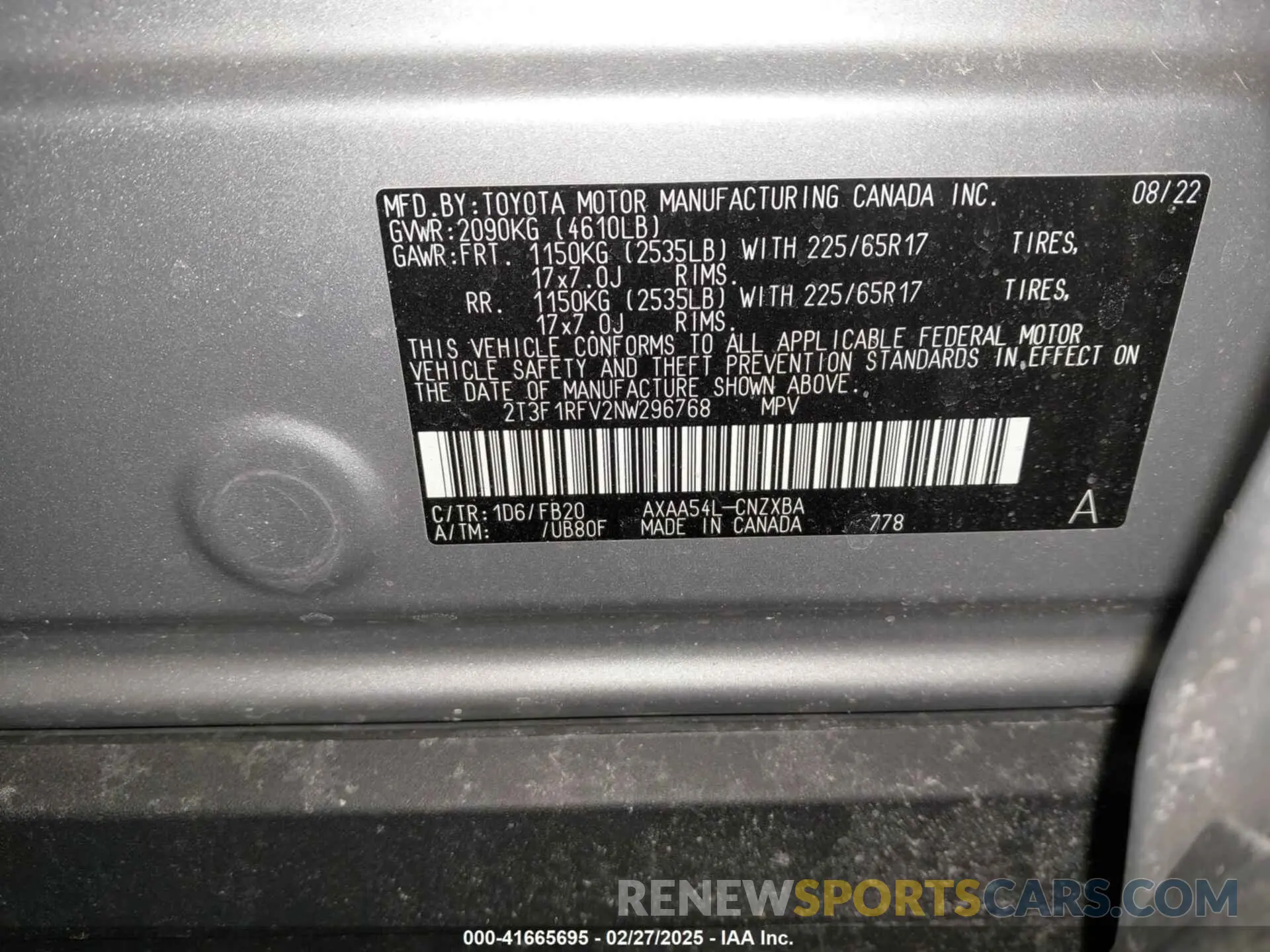 9 Фотография поврежденного автомобиля 2T3F1RFV2NW296768 TOYOTA RAV4 2022