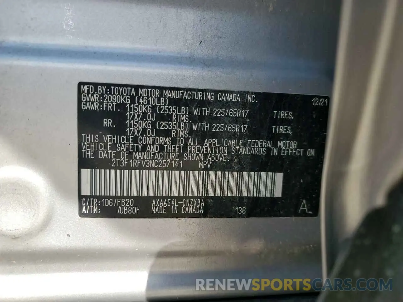 14 Фотография поврежденного автомобиля 2T3F1RFV3NC257141 TOYOTA RAV4 2022