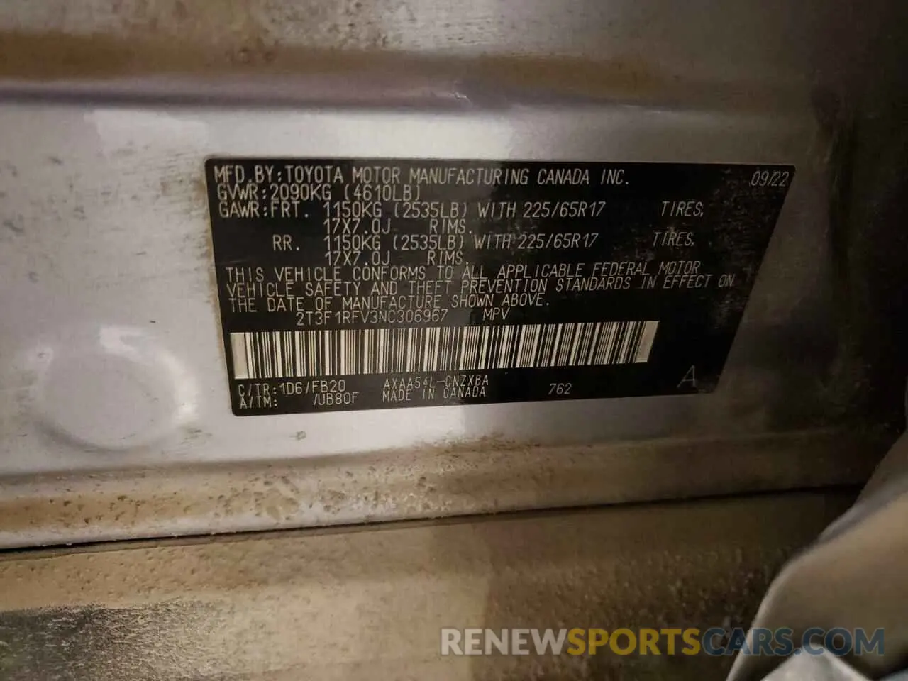 13 Photograph of a damaged car 2T3F1RFV3NC306967 TOYOTA RAV4 2022