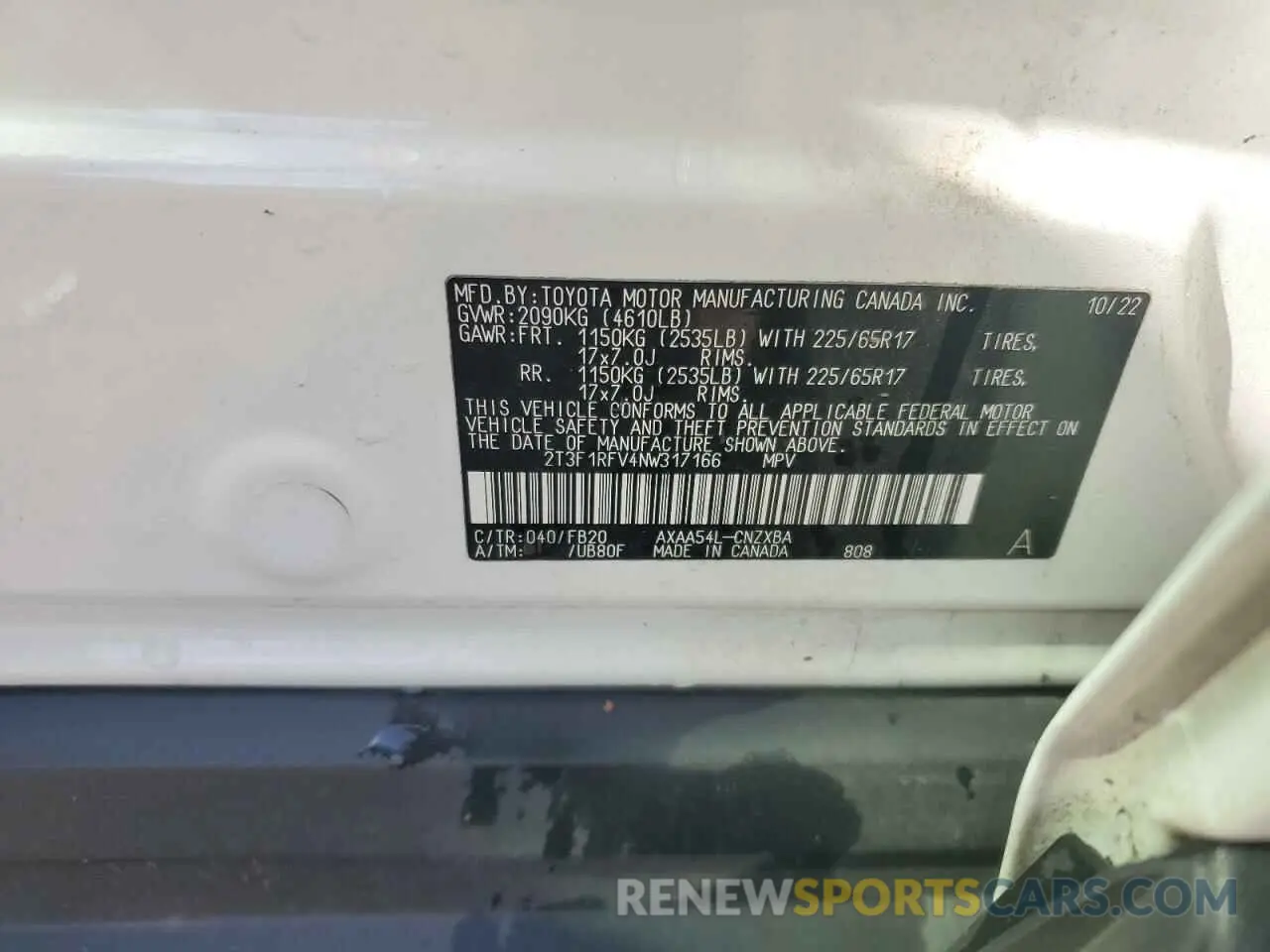 13 Photograph of a damaged car 2T3F1RFV4NW317166 TOYOTA RAV4 2022