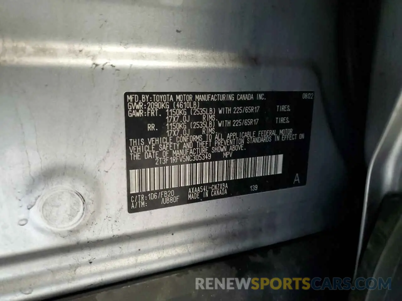 13 Photograph of a damaged car 2T3F1RFV5NC305349 TOYOTA RAV4 2022