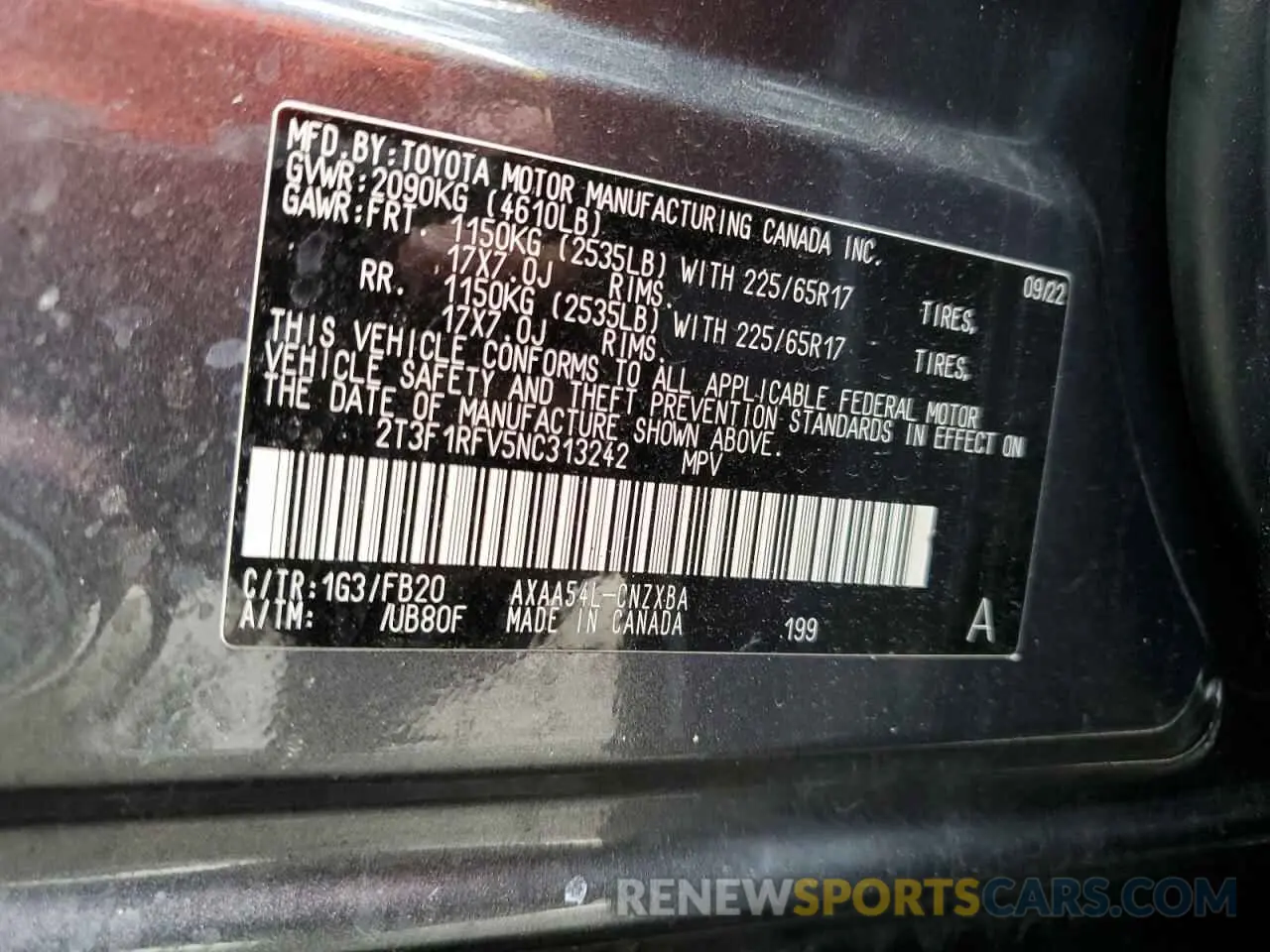 14 Photograph of a damaged car 2T3F1RFV5NC313242 TOYOTA RAV4 2022