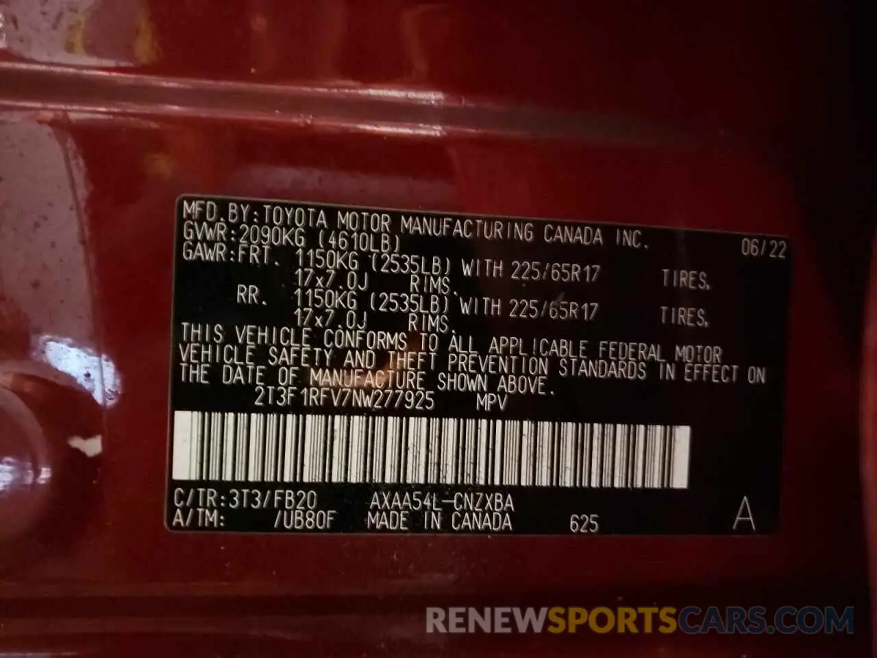 14 Фотография поврежденного автомобиля 2T3F1RFV7NW277925 TOYOTA RAV4 2022