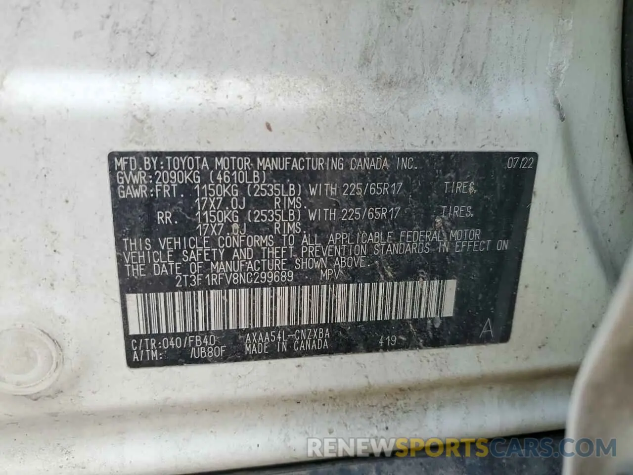 13 Фотография поврежденного автомобиля 2T3F1RFV8NC299689 TOYOTA RAV4 2022