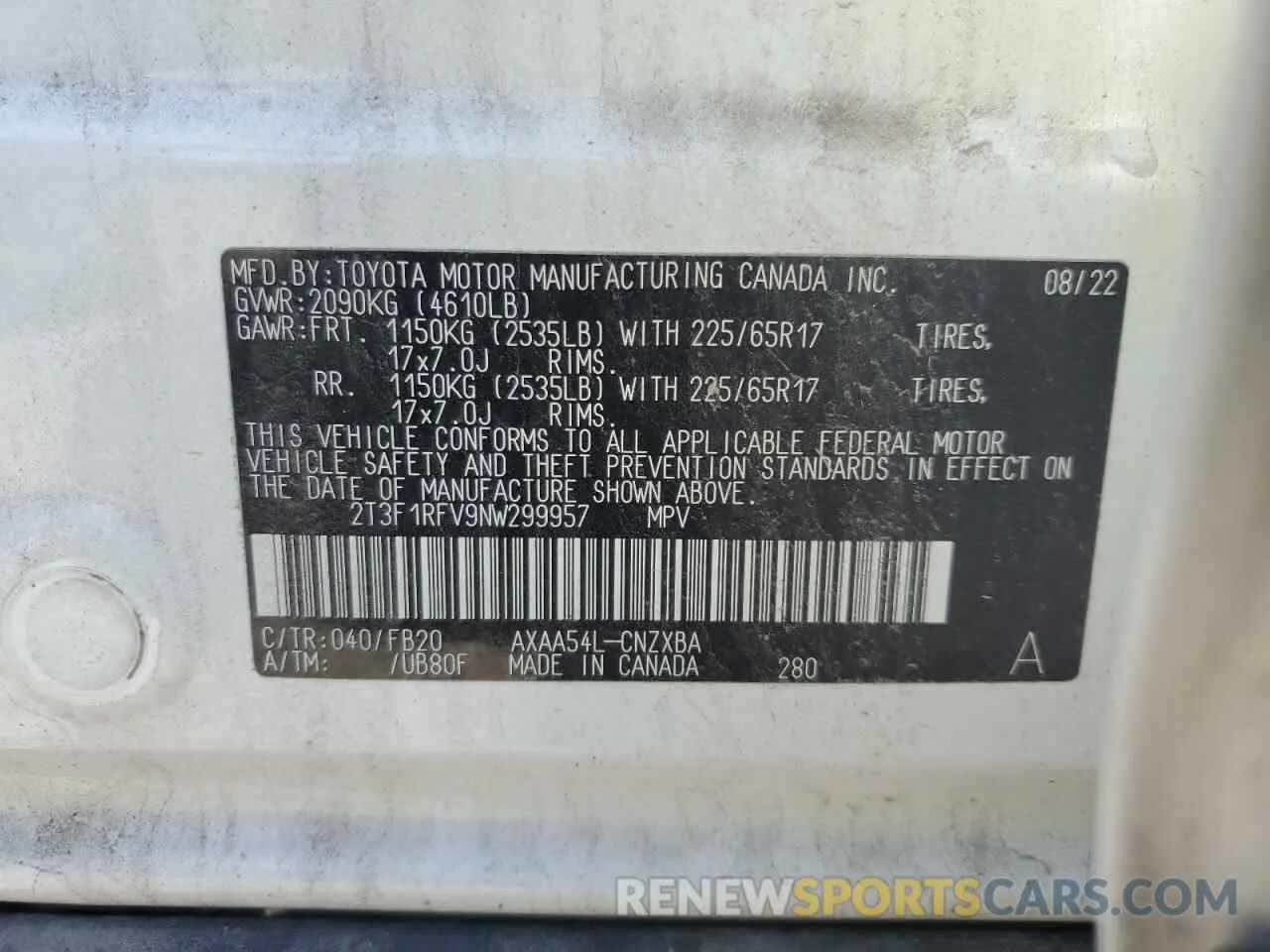 13 Фотография поврежденного автомобиля 2T3F1RFV9NW299957 TOYOTA RAV4 2022