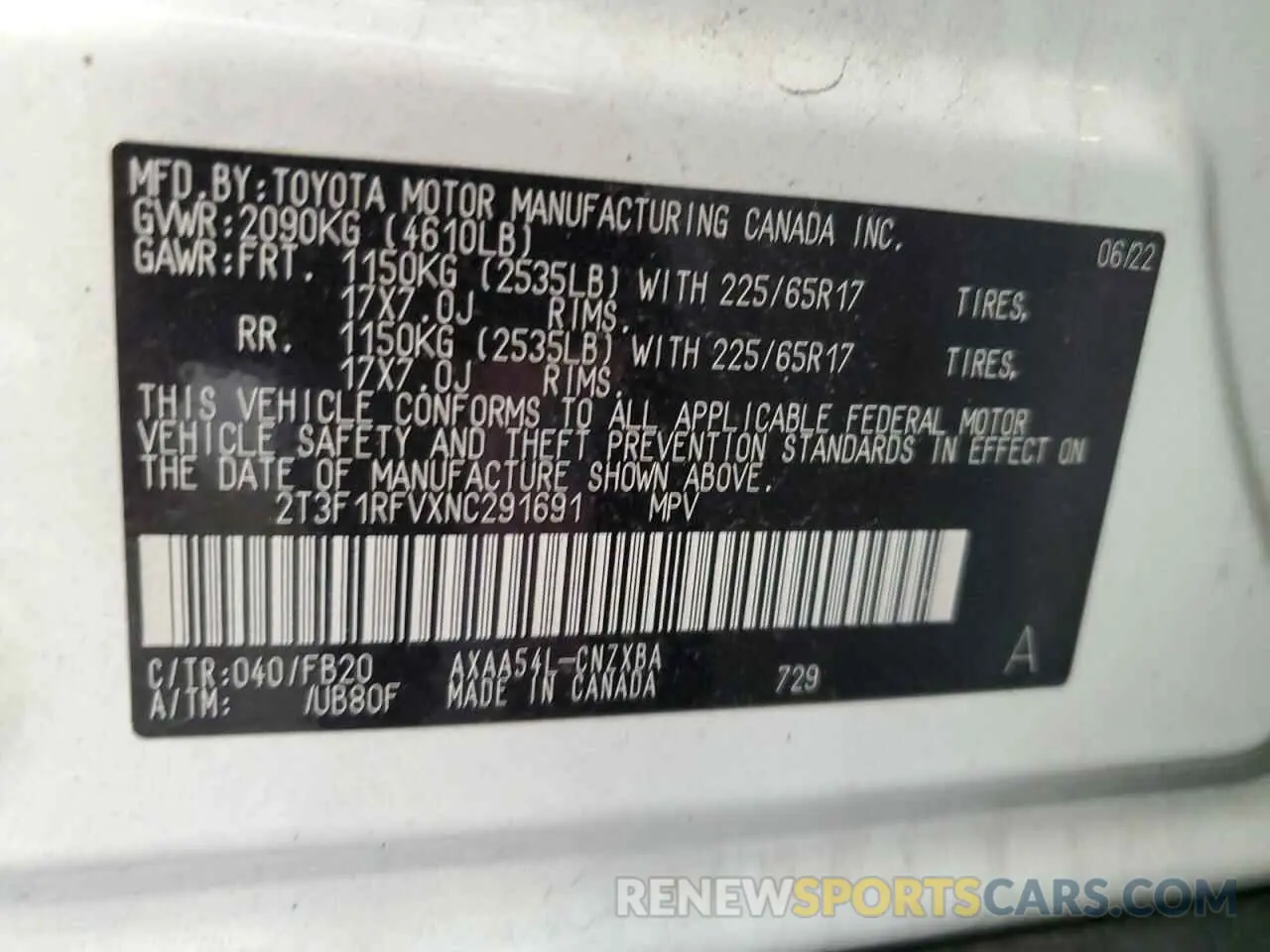 13 Photograph of a damaged car 2T3F1RFVXNC291691 TOYOTA RAV4 2022