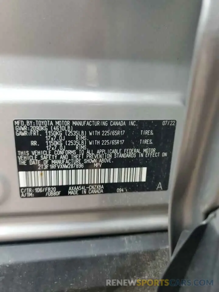 14 Фотография поврежденного автомобиля 2T3F1RFVXNW287896 TOYOTA RAV4 2022