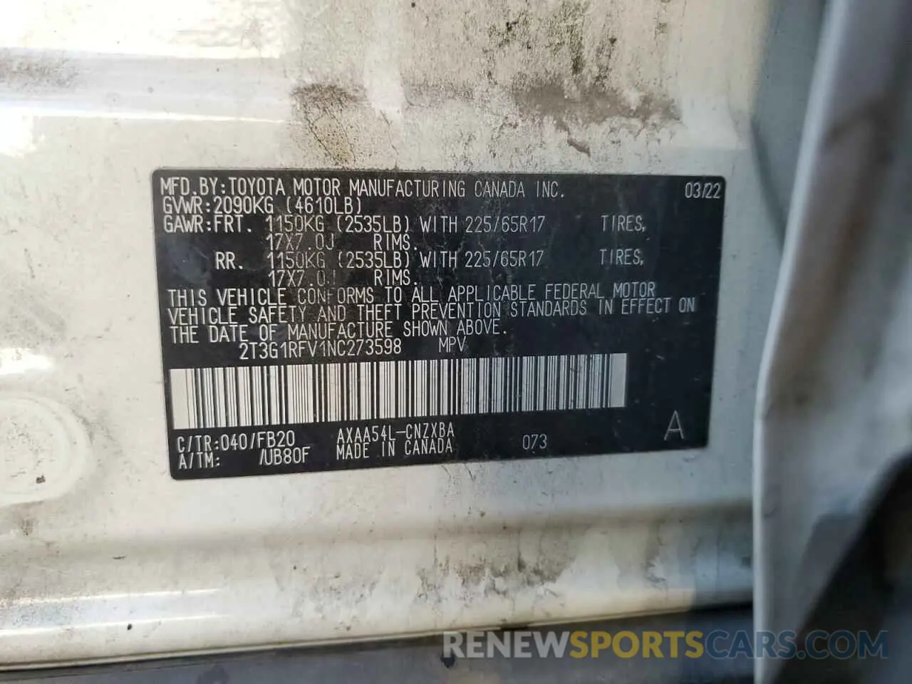 13 Photograph of a damaged car 2T3G1RFV1NC273598 TOYOTA RAV4 2022