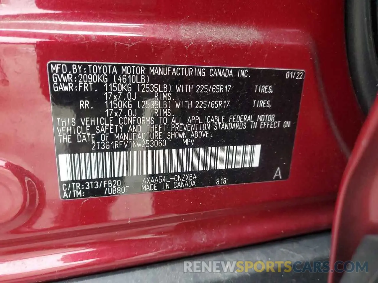 13 Фотография поврежденного автомобиля 2T3G1RFV1NW253060 TOYOTA RAV4 2022